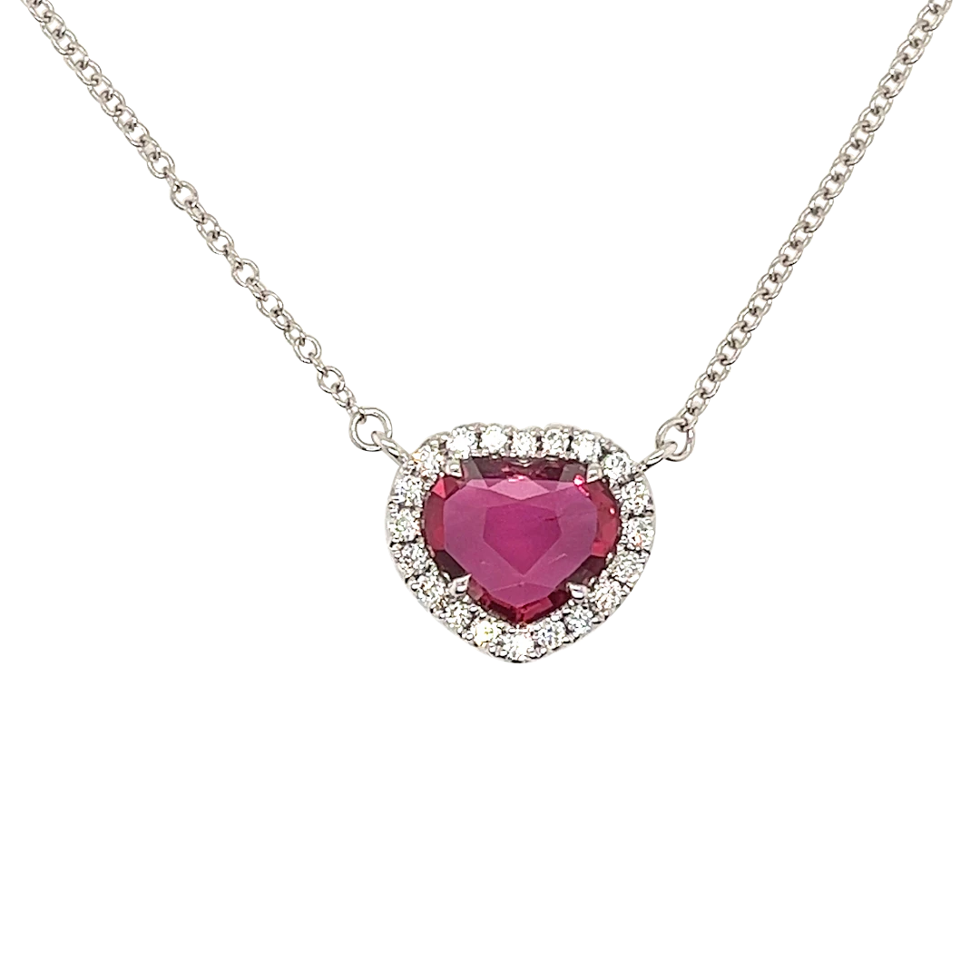 White Gold, 2.09ct Mozambique Ruby and Diamond Pendant Necklace