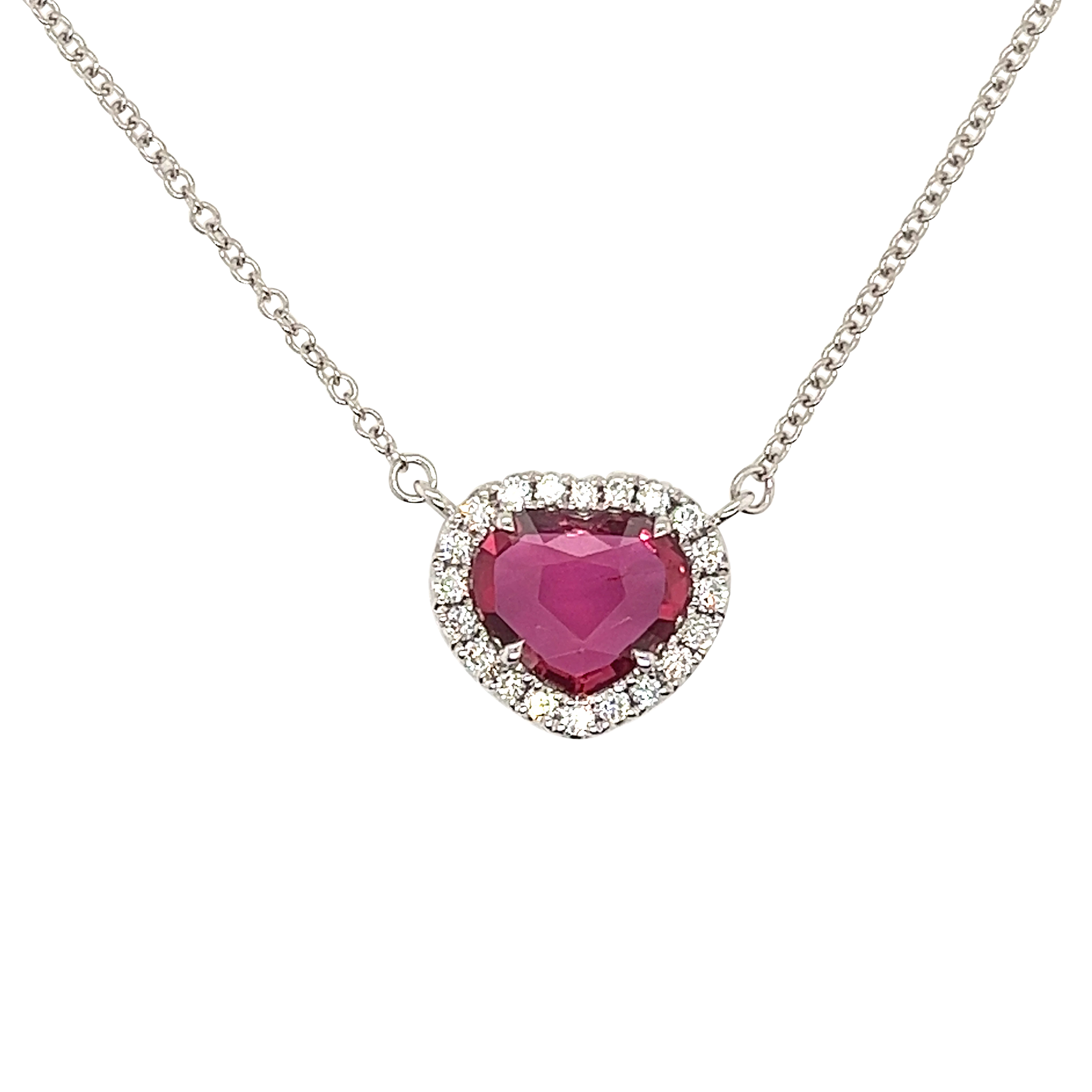 White Gold, 2.09ct Mozambique Ruby and Diamond Pendant Necklace