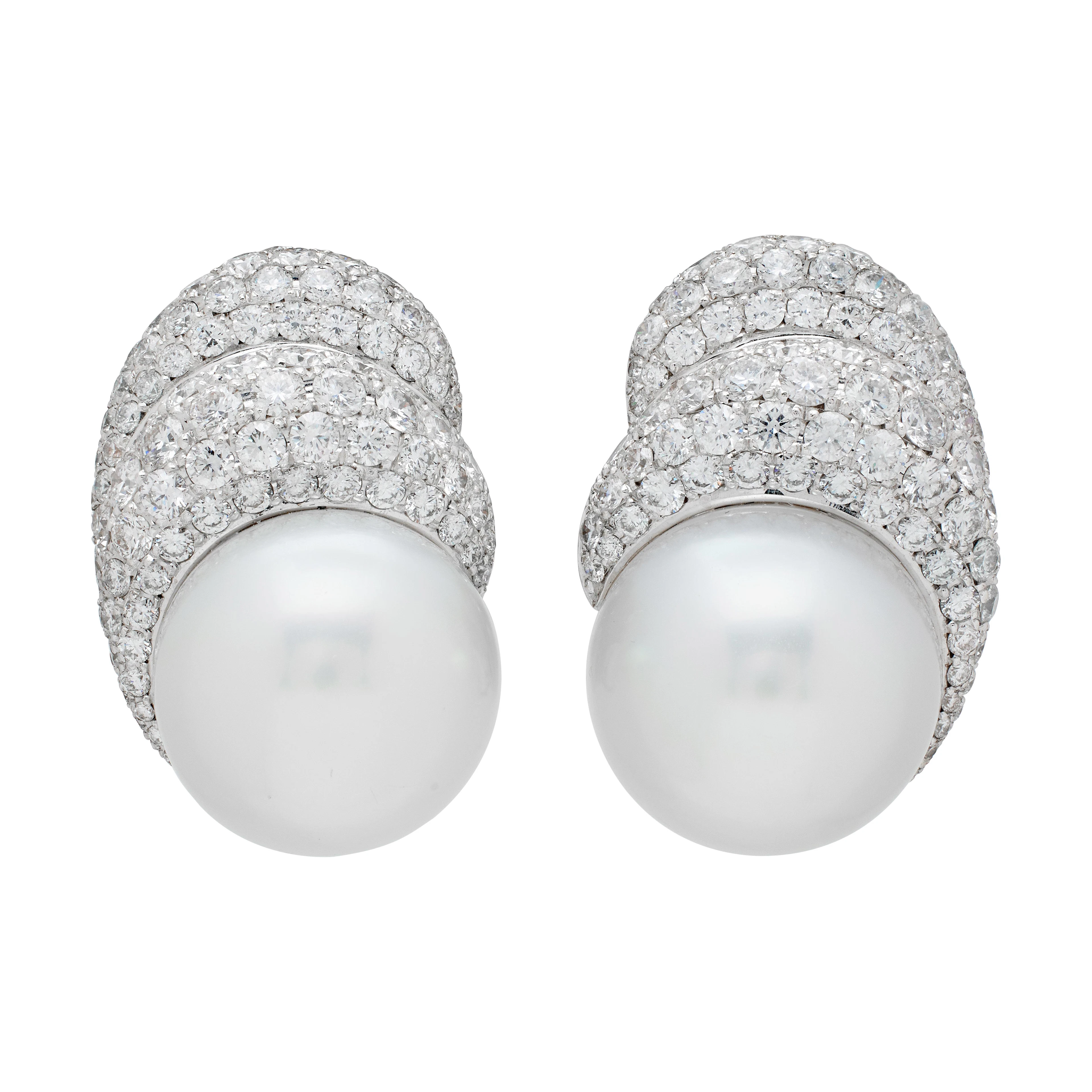 White Gold, Cultured Pearl and Diamond Earclips