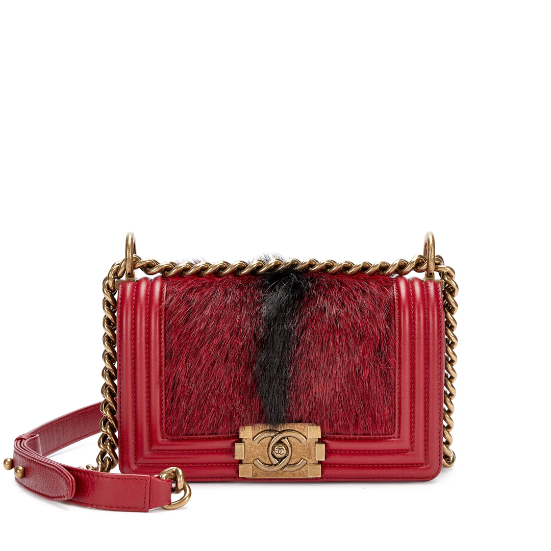 Red Quilted Calfskin and Horsehair Small Boy Bag Aged Gold Hardware, 2015-16