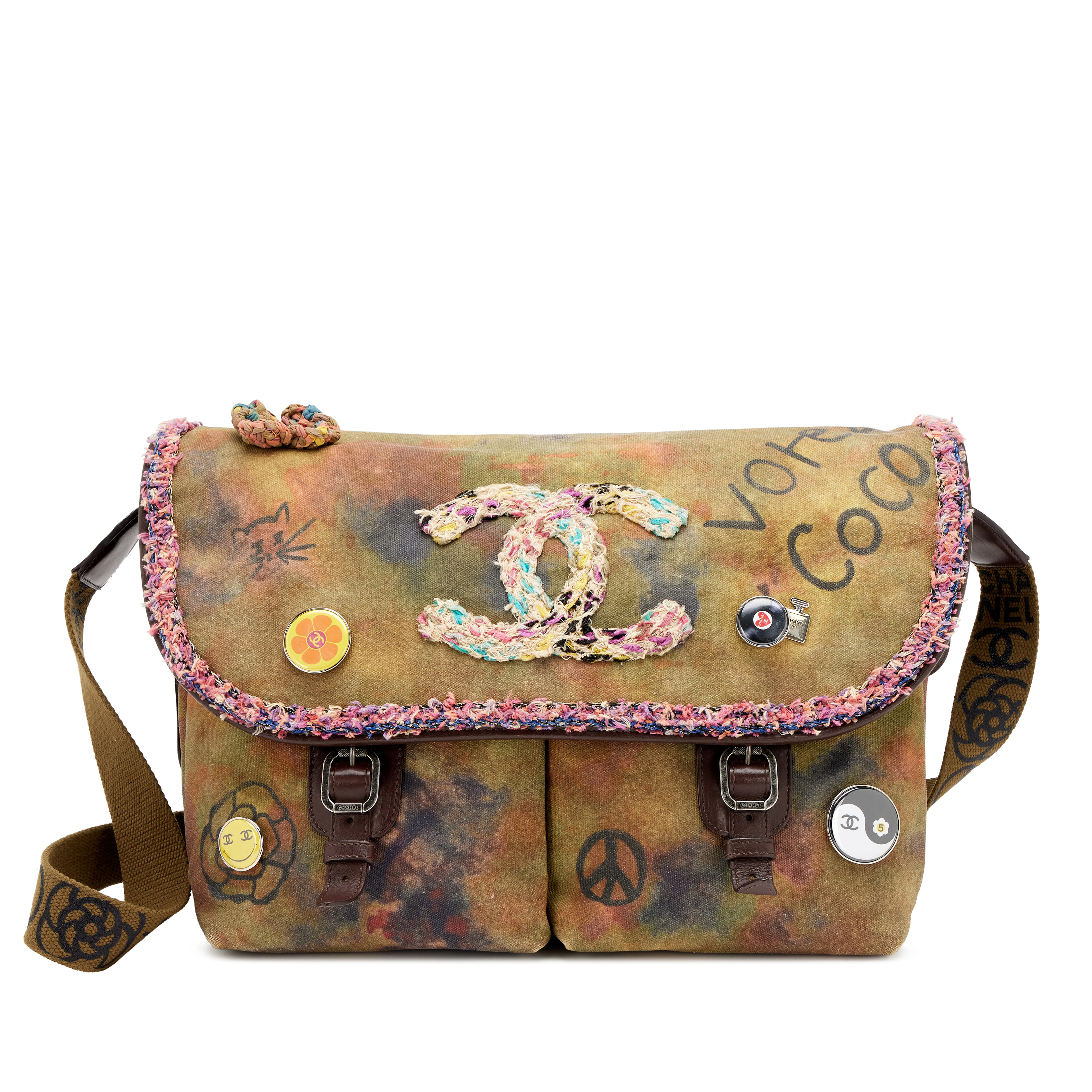 Multicolor Graffiti Tweed and Khaki Toile On The Pavement Large Messenger