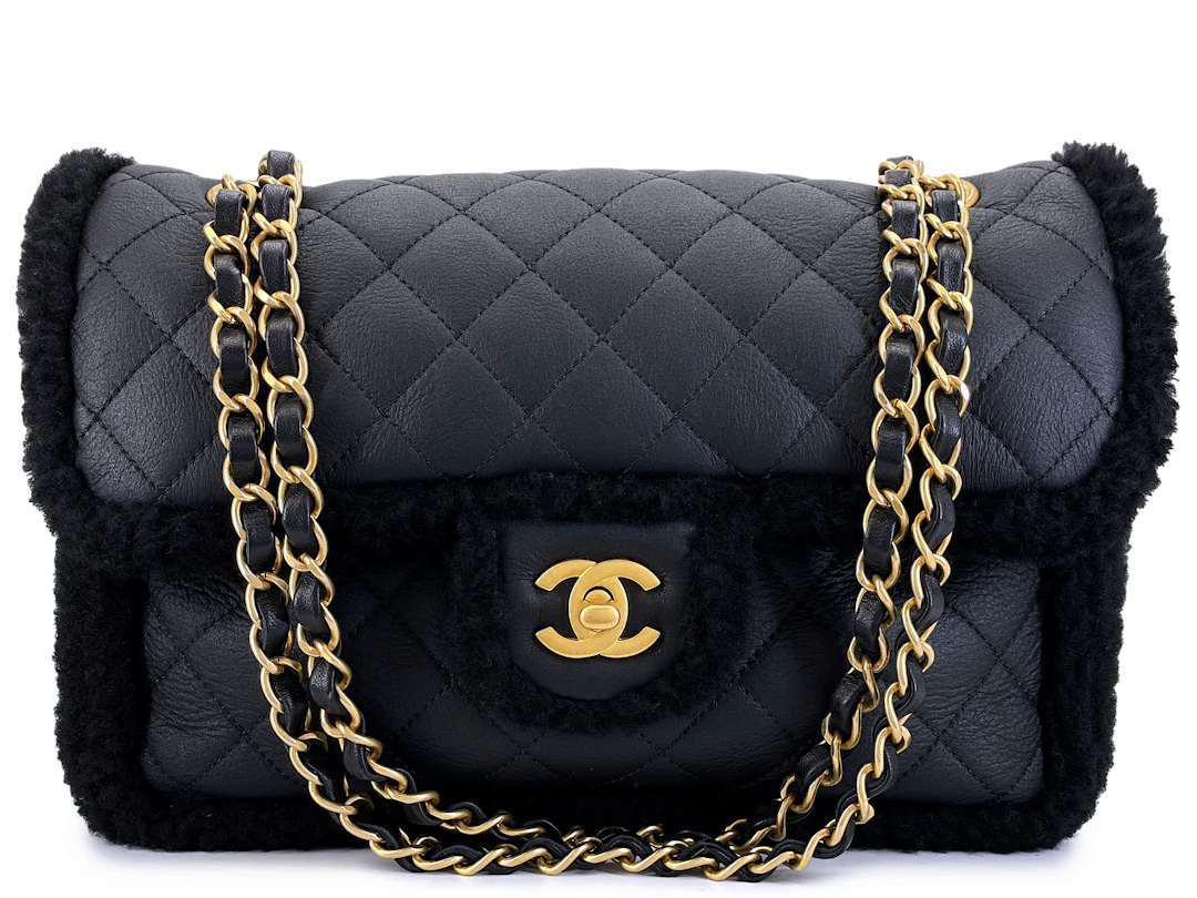Black Shearling Muff Flap Bag Gold, 2020s