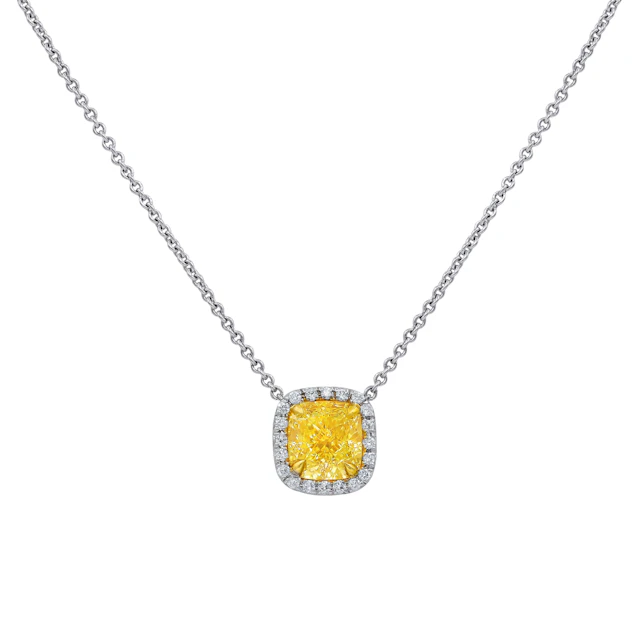 Platinum, Gold, 1.51ct Cushion Cut Fancy Light Yellow Diamond and