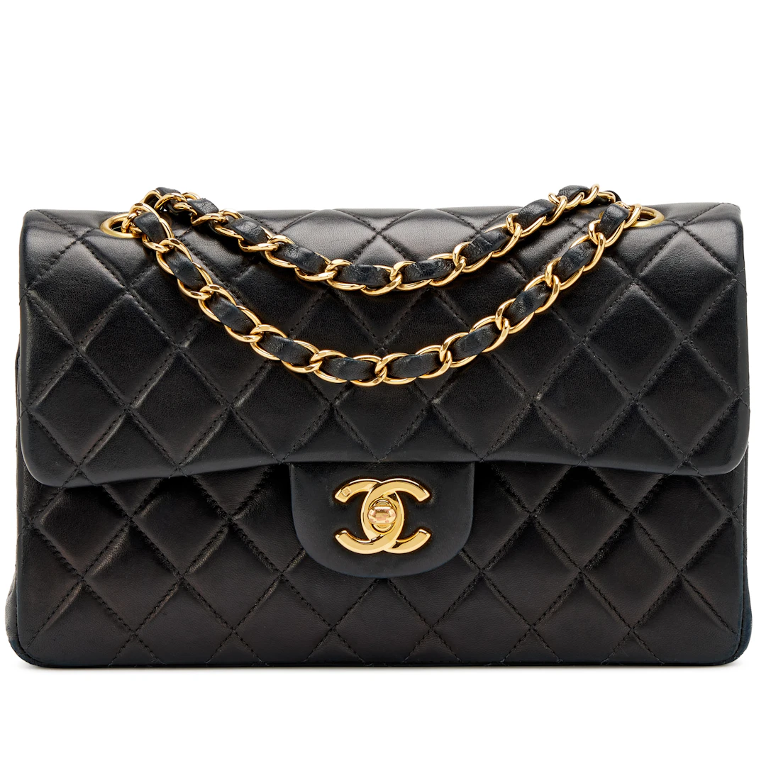 Vintage Black Quilted Lambskin Small Classic Double Flap Bag Gold