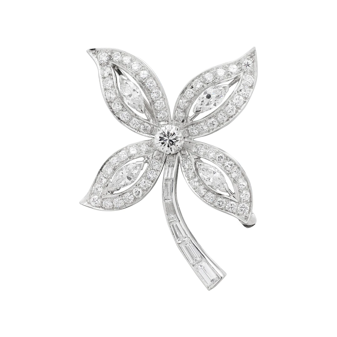 Platinum and Diamond Floral Brooch