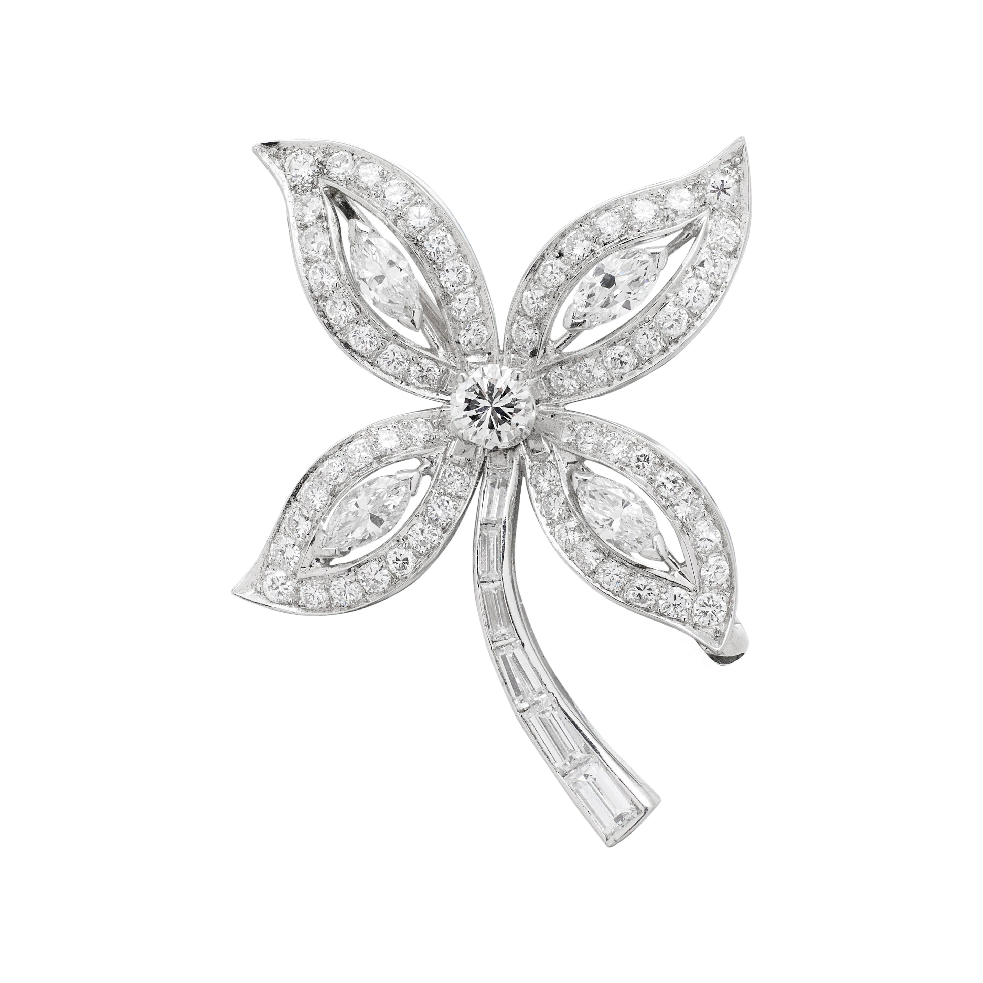 Platinum and Diamond Floral Brooch