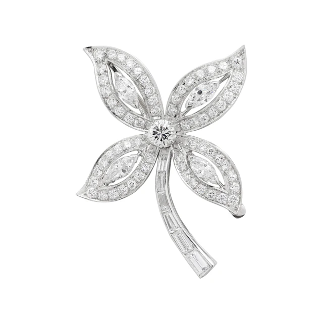 Platinum and Diamond Floral Brooch