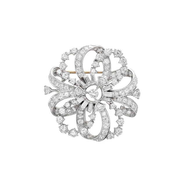 Vintage Palladium, Gold and Diamond Brooch