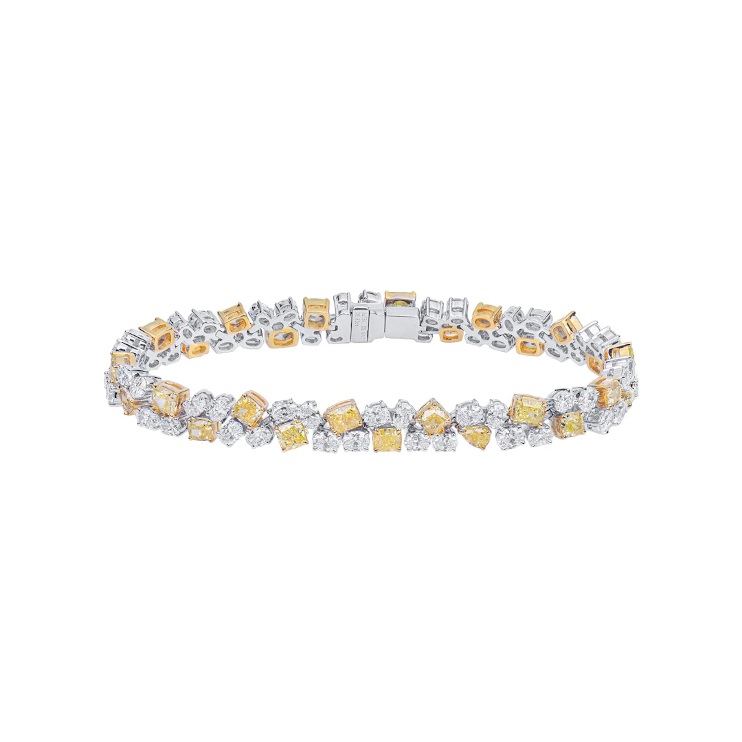 White Gold, Fancy Cut Yellow Diamond and Diamond Bracelet