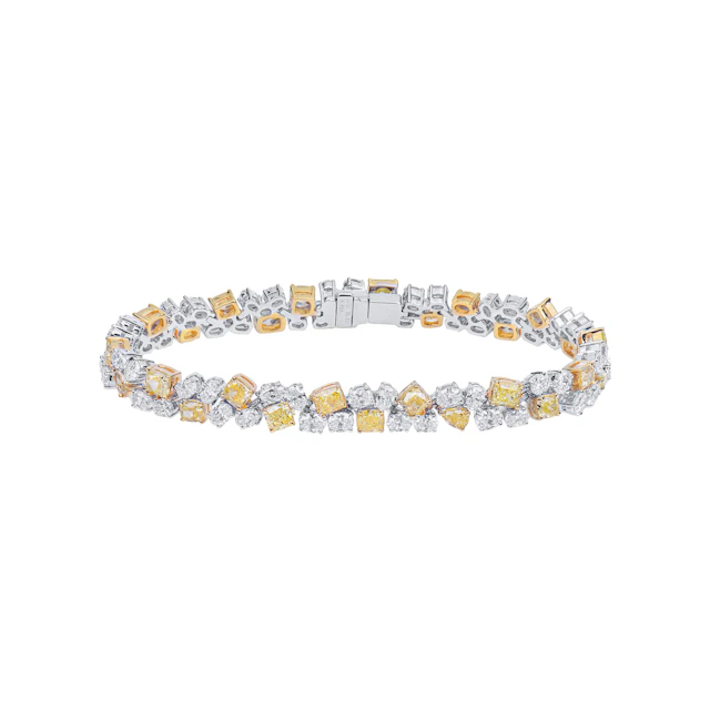 White Gold, Fancy Cut Yellow Diamond and Diamond Bracelet