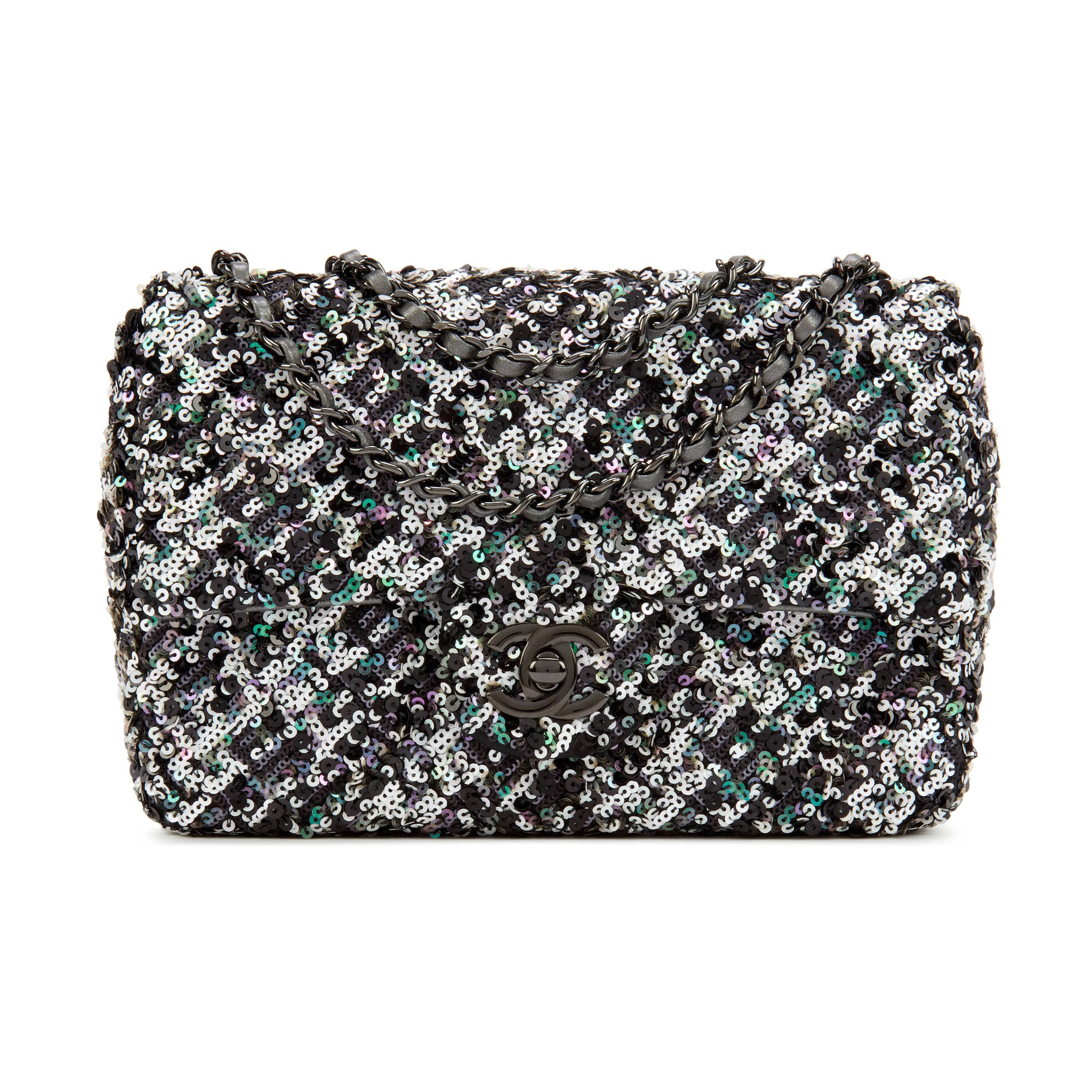 Multicolor Sequin and Lambskin Small Single Flap Bag Black Hardware, 2019