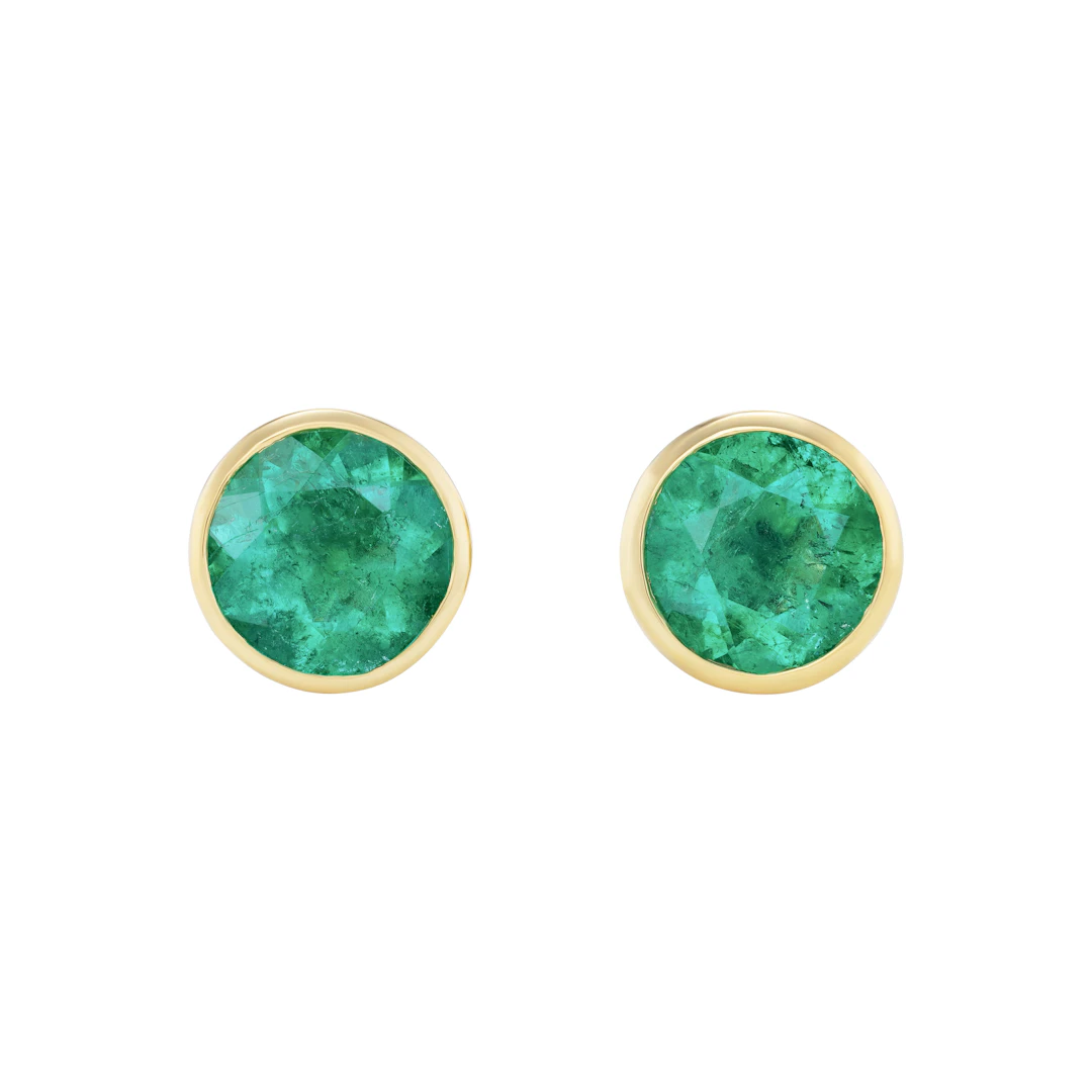Gold and 1.30ctw Emerald Stud Earrings