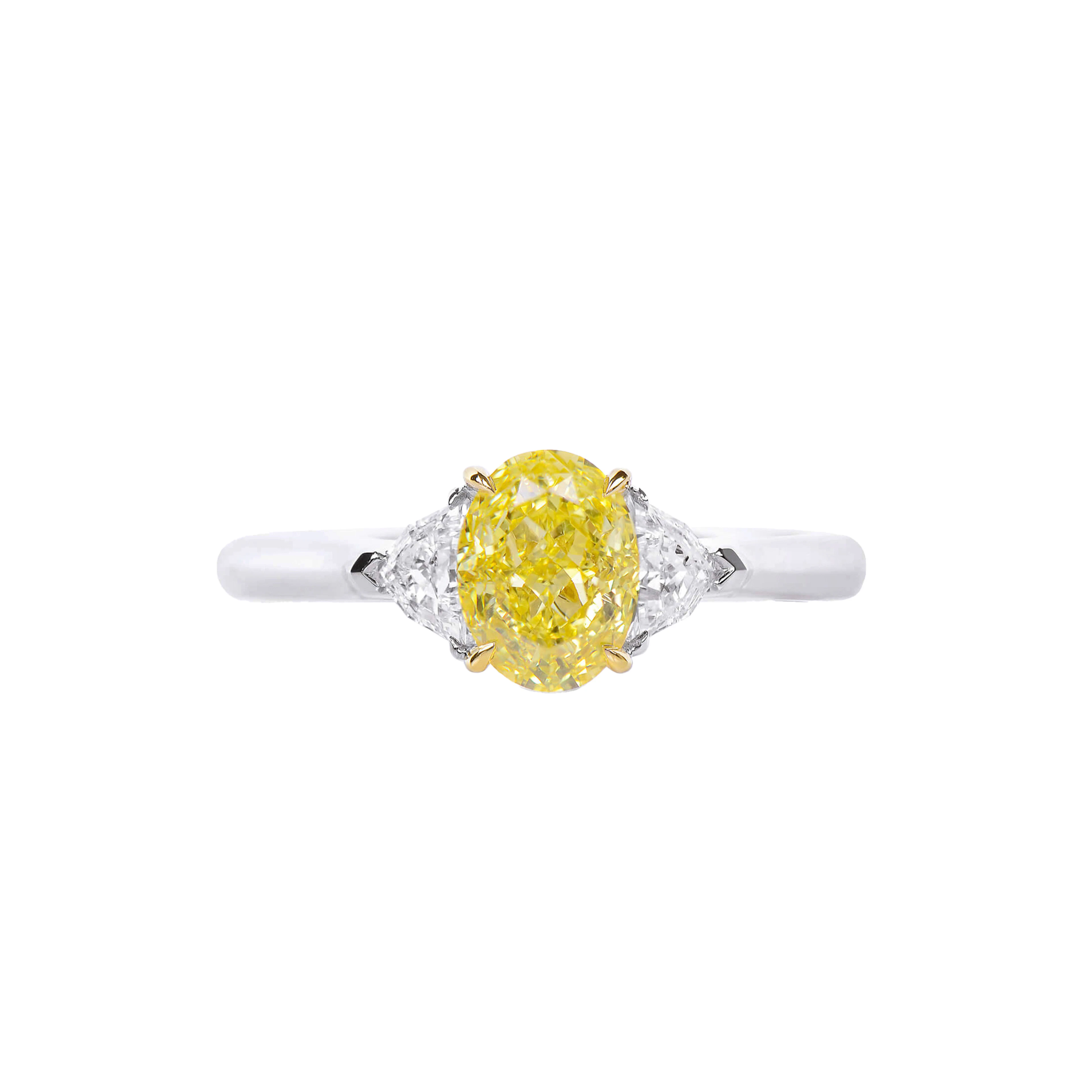White Gold, Gold, 1.27ct Oval Cut Fancy Vivid Yellow Diamond and Diamond Ring