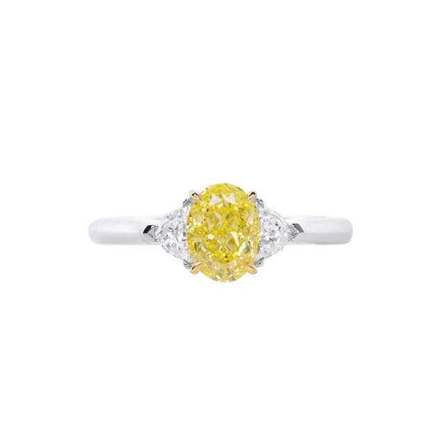 White Gold, Gold, 1.27ct Oval Cut Fancy Vivid Yellow Diamond and Diamond Ring