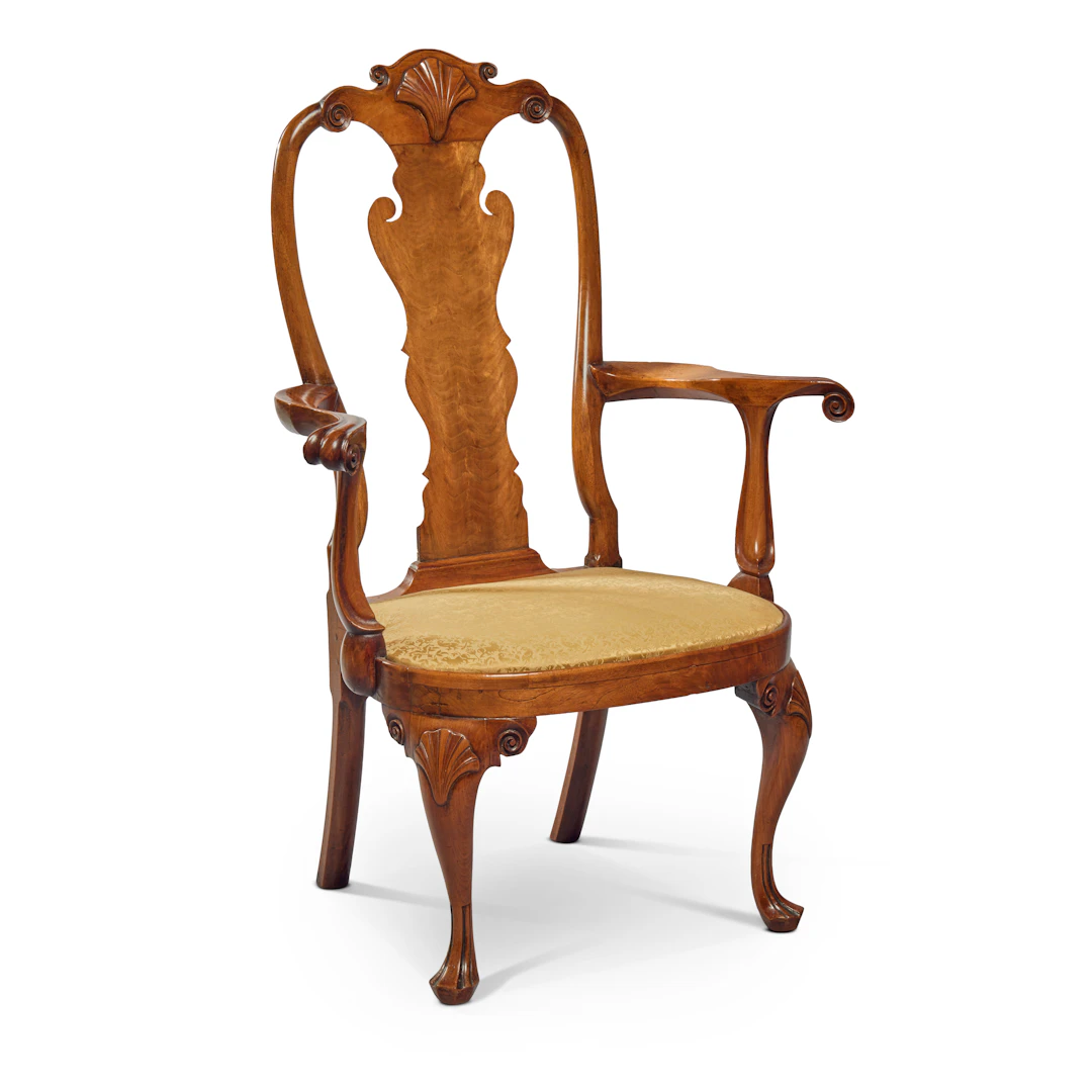 The Important Biddle Family Queen Anne Carved Walnut Armchair, Philadelphia