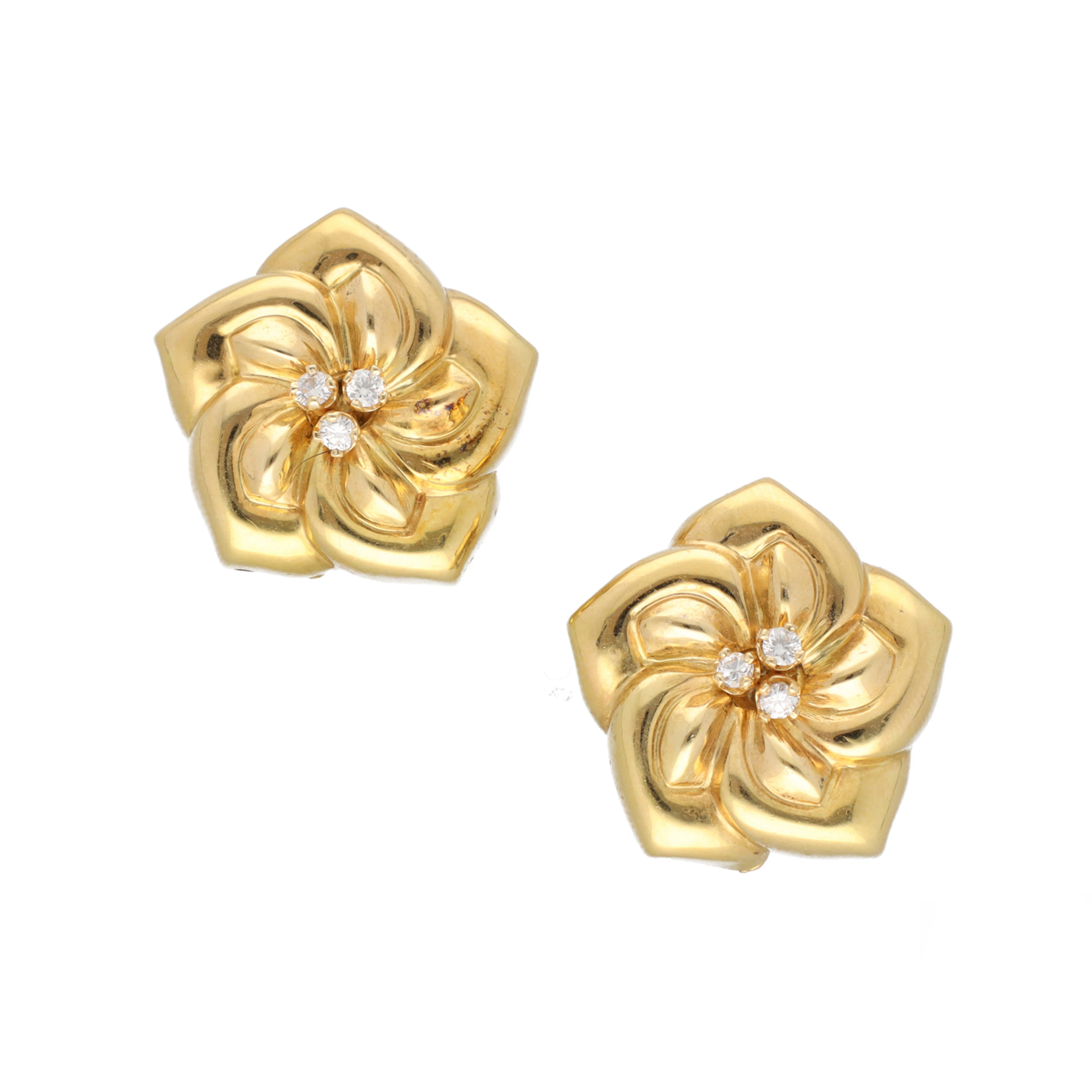 Gold and Diamond Floral Earclips