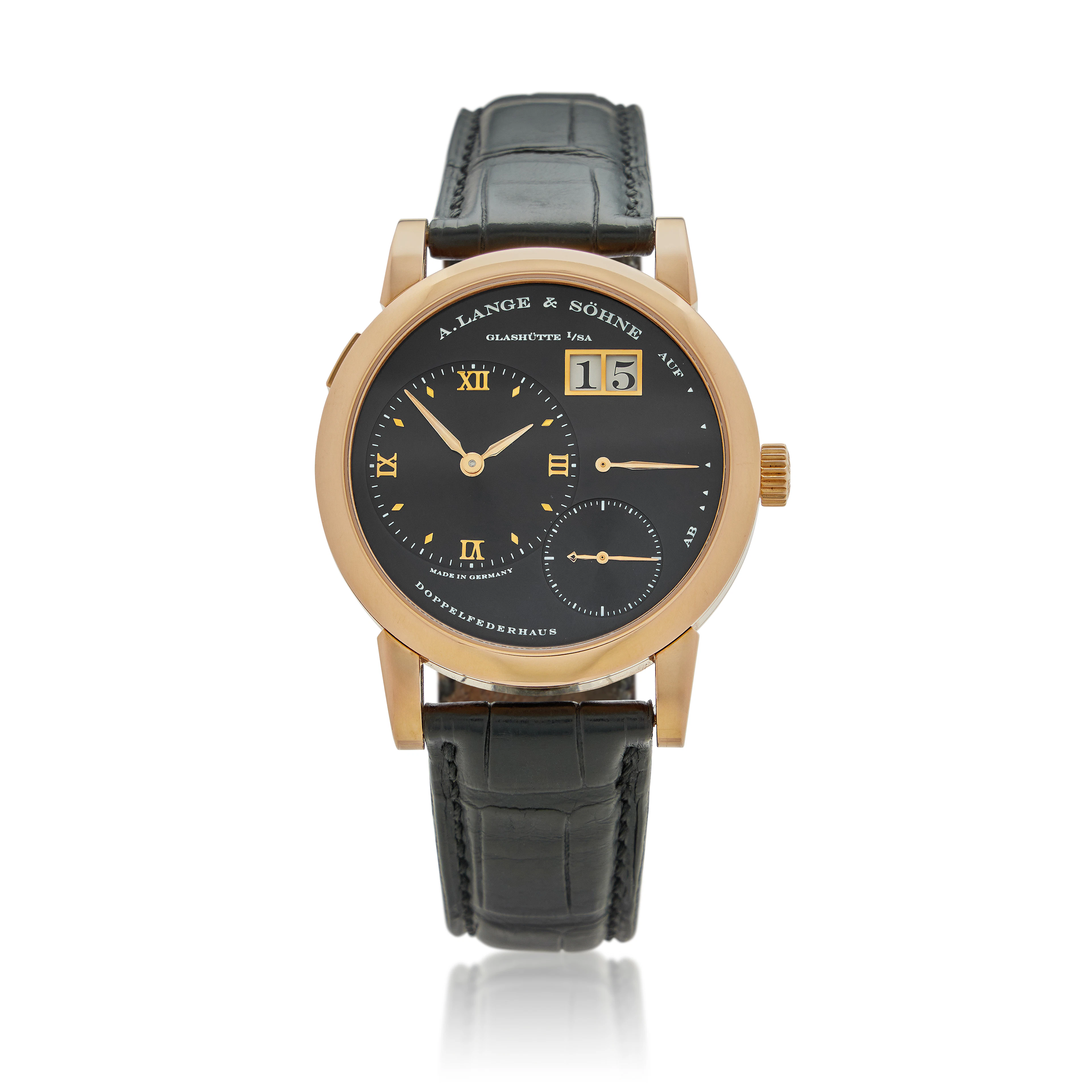 Lange 1 (Reference 101.031). A 38.5mm rose gold manual wind wristwatch