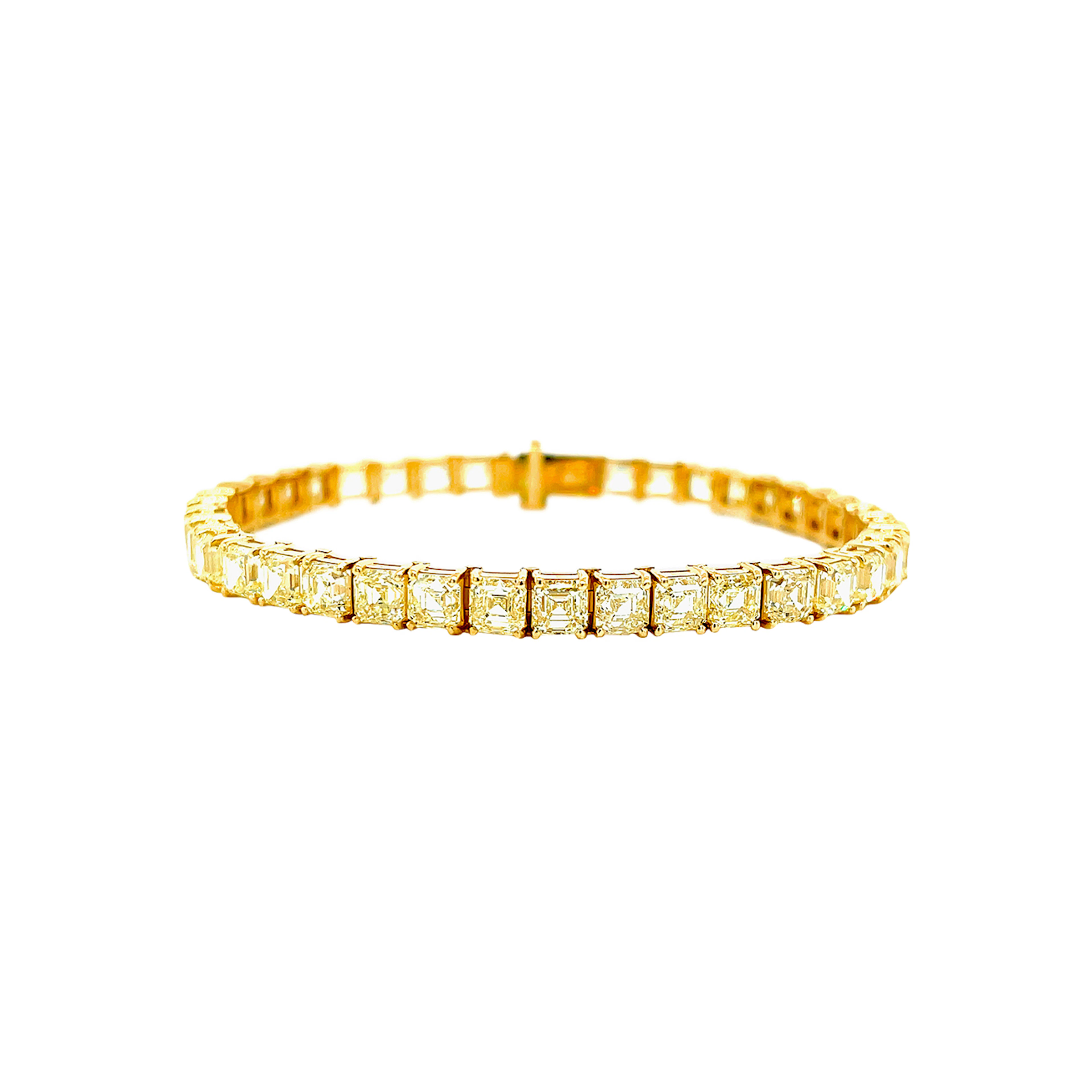 Gold and 20.75ct Asscher Cut Yellow Diamond Tennis Bracelet