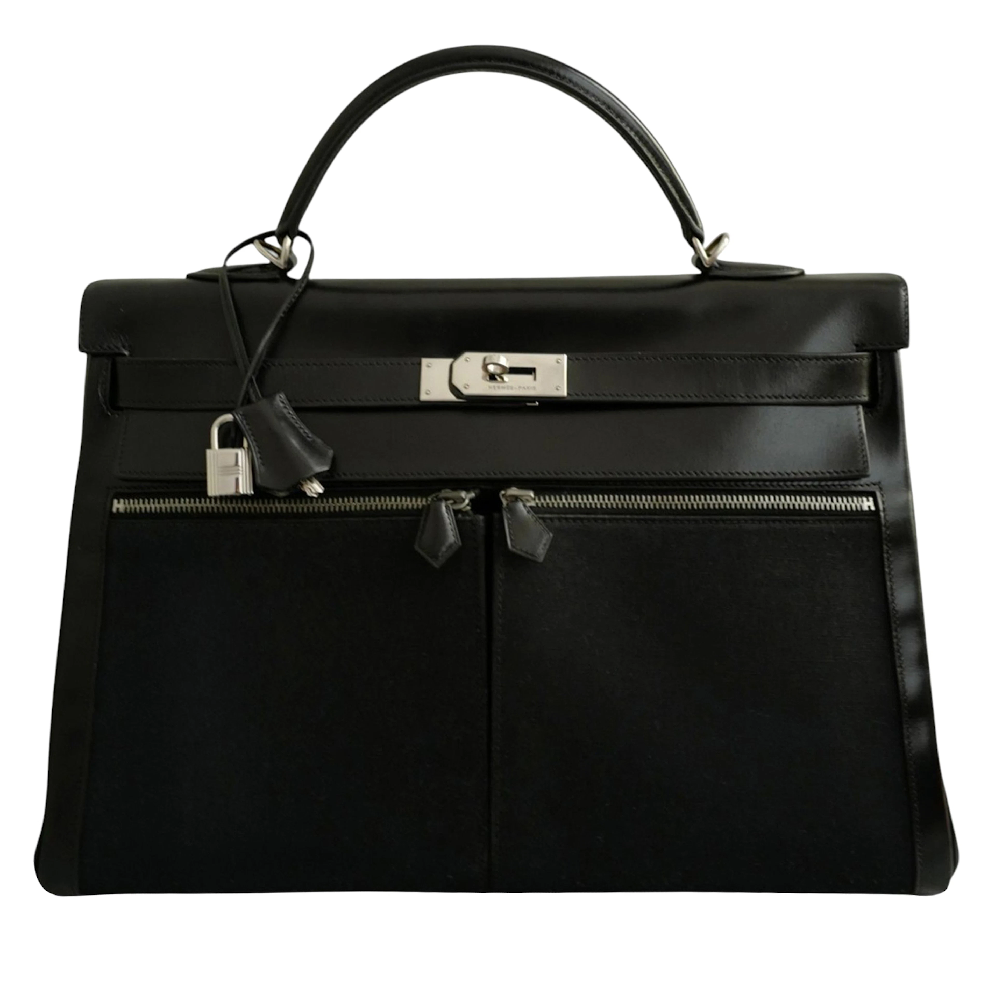 Vintage Black Box Calf and Toile Lakis Kelly 40 Palladium Hardware, 2004