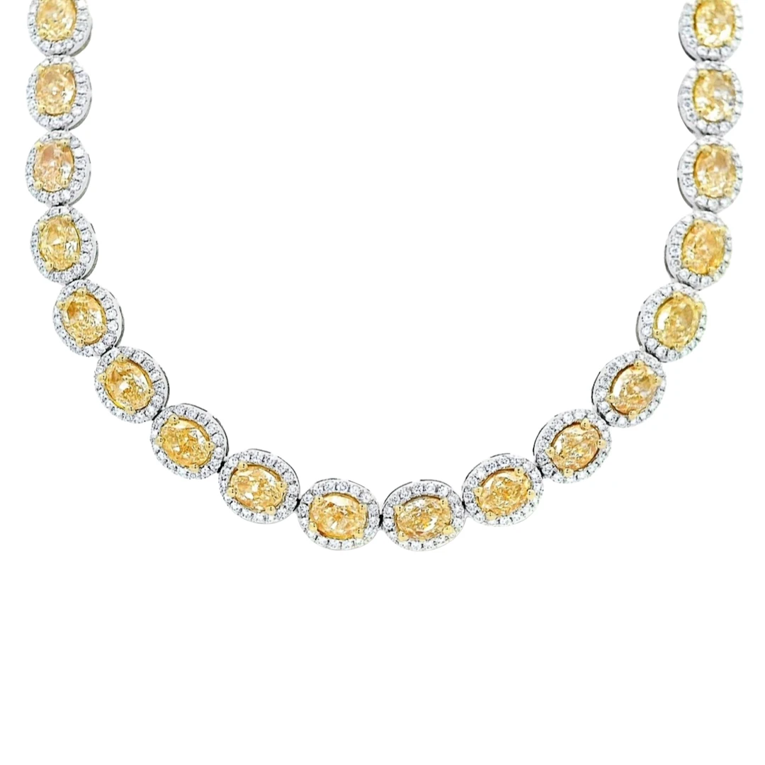 White Gold and 22.40ctw Oval Cut Yellow Diamond Tennis Necklace