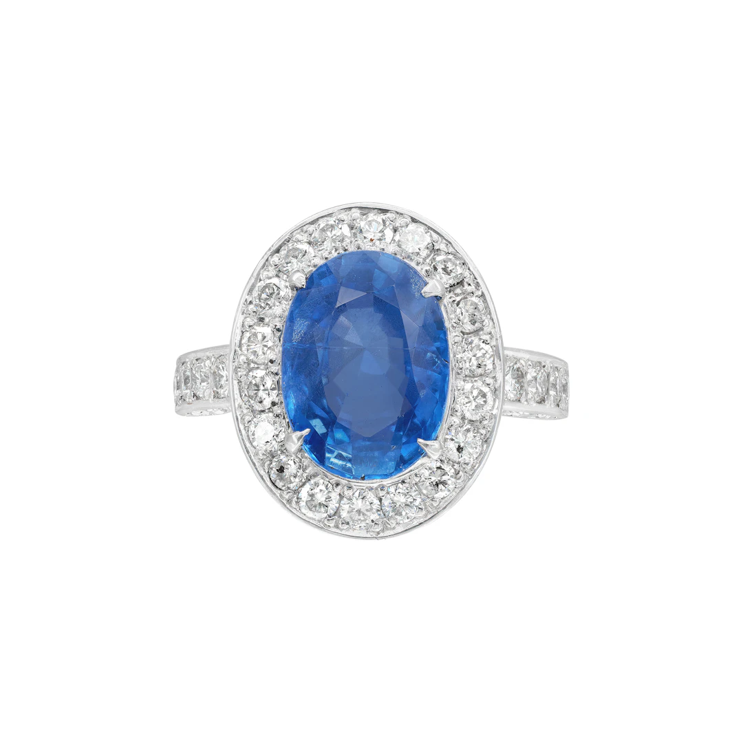 Platinum, 4.39ct Ceylon Sapphire and Diamond Ring