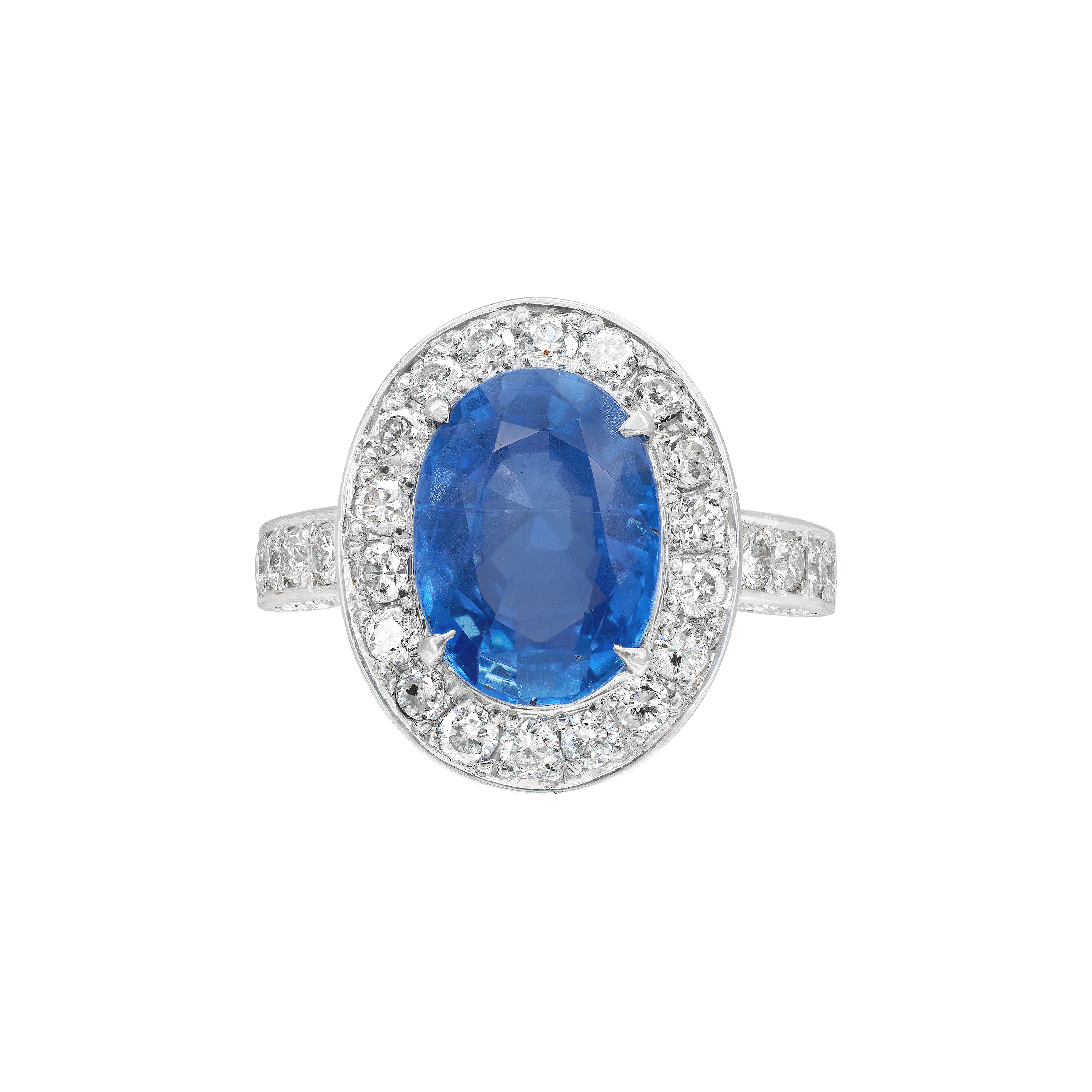 Platinum, 4.39ct Ceylon Sapphire and Diamond Ring