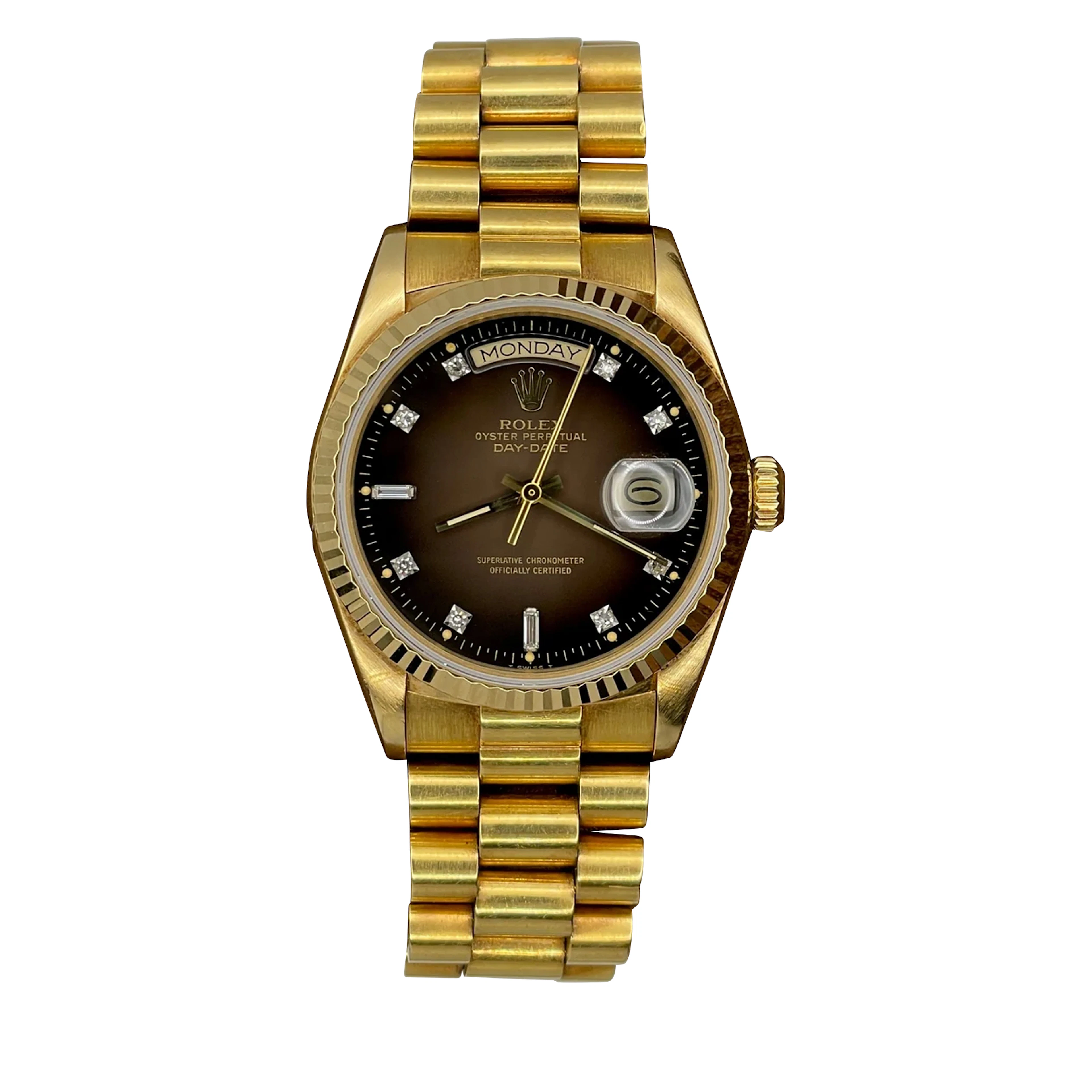 President Day-Date (Reference 18038). A 36mm yellow gold diamond-set