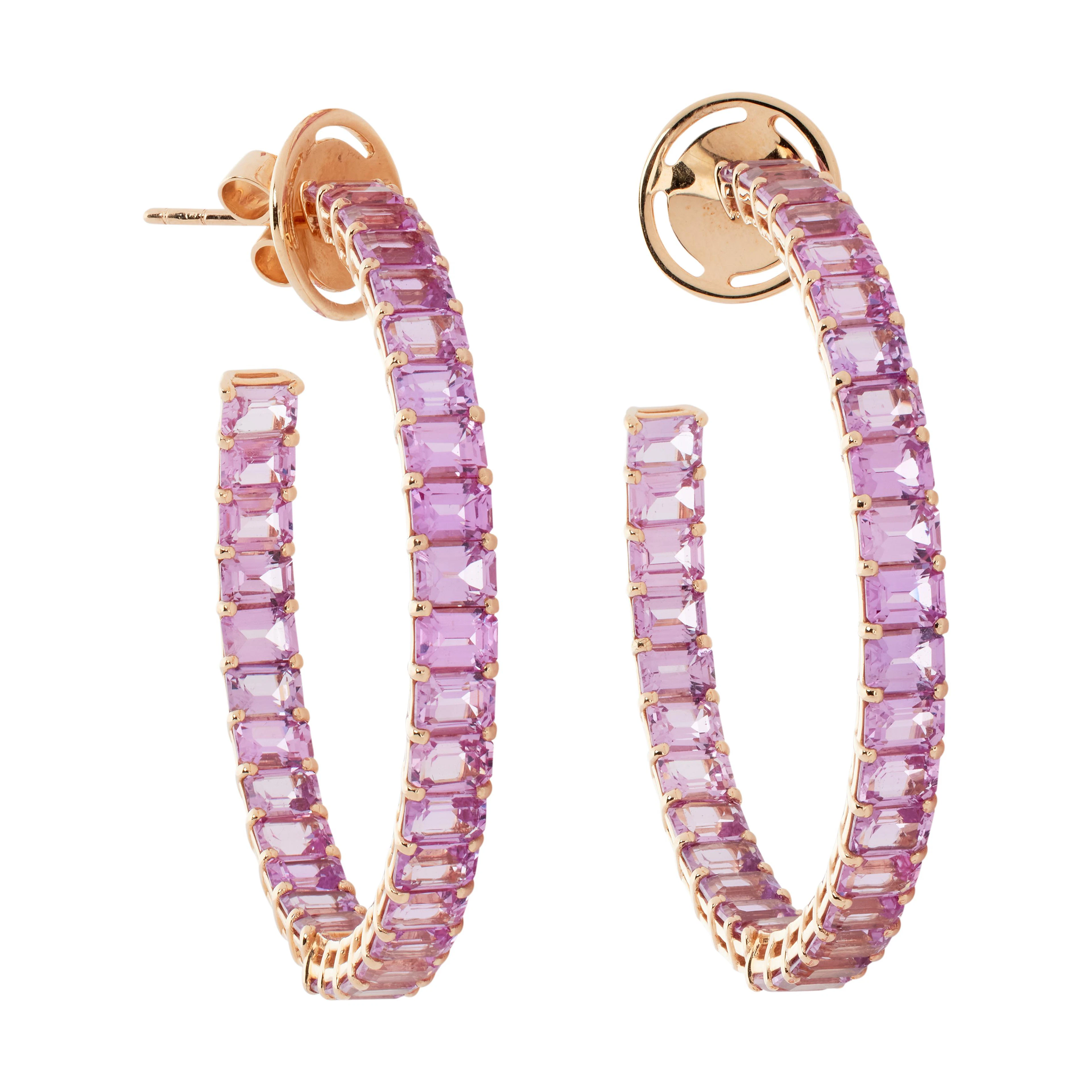 Pink Gold and 16.40ctw Pink Sapphire Hoop Earrings