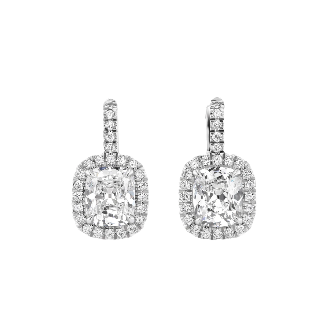Platinum, 2.13ctw Cushion Cut Diamond and Diamond Earrings
