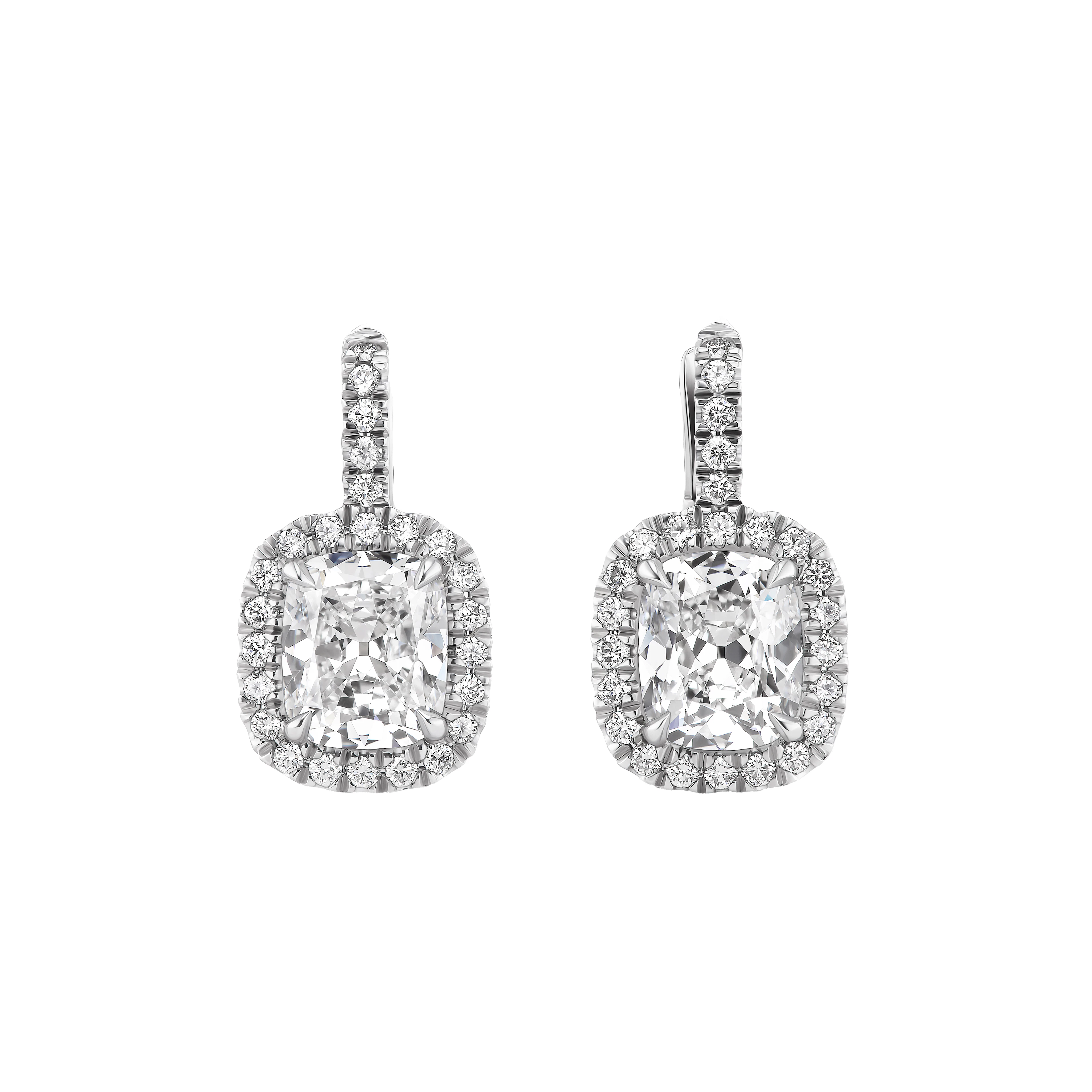Platinum, 2.13ctw Cushion Cut Diamond and Diamond Earrings