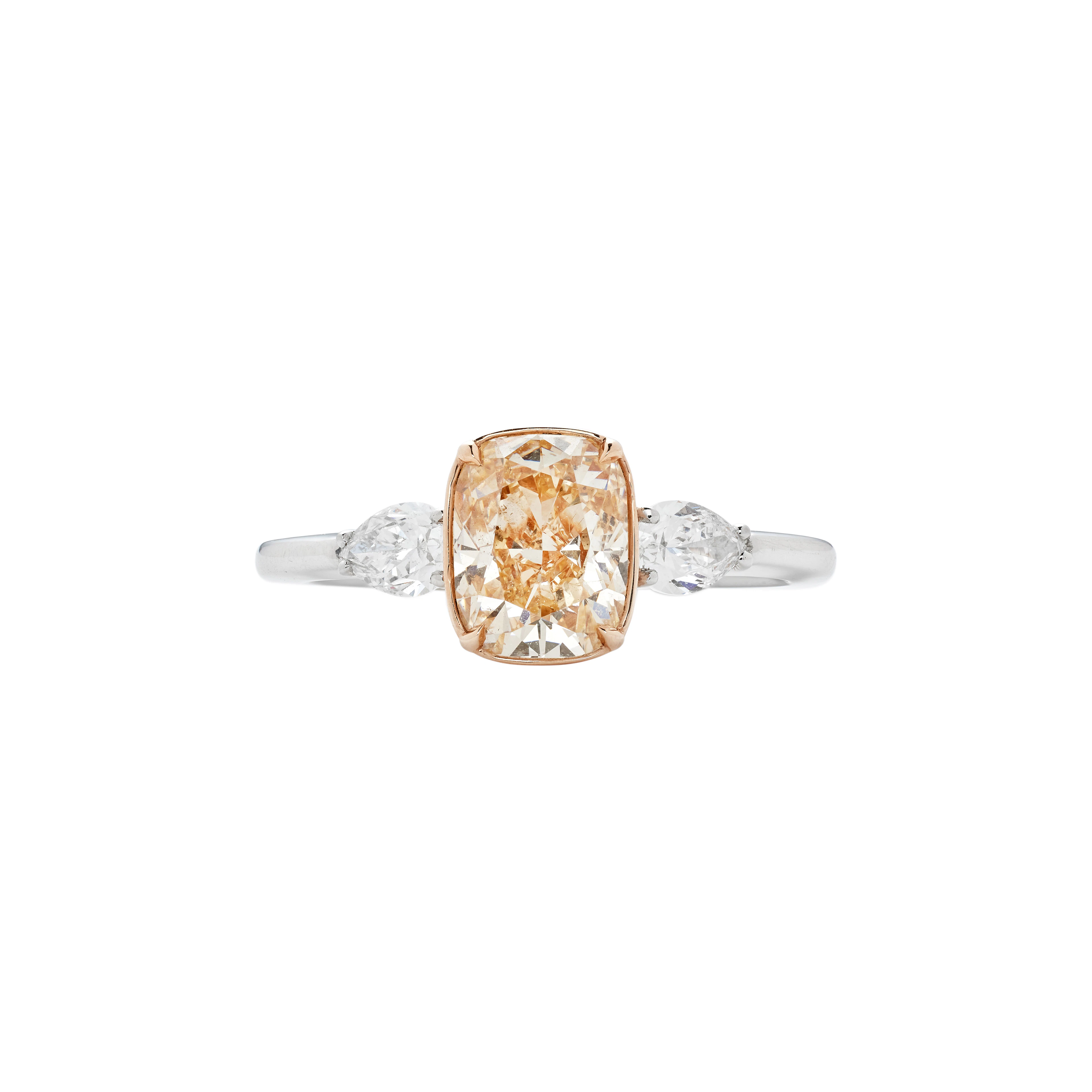 Platinum, Rose Gold, 1.50ct Cushion Cut Fancy Yellow-Orange Diamond