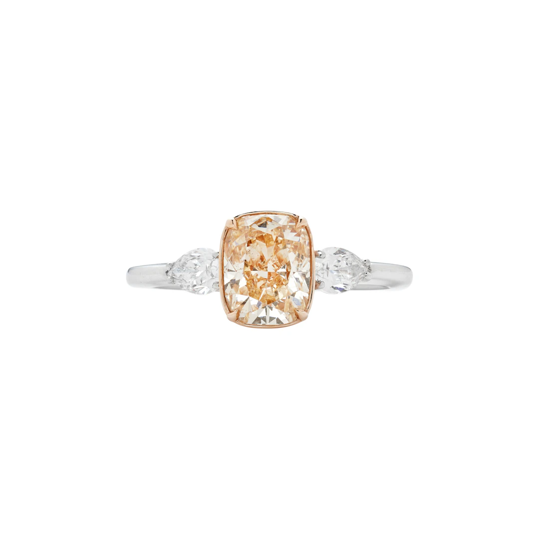 Platinum, Rose Gold, 1.50ct Cushion Cut Fancy Yellow-Orange Diamond