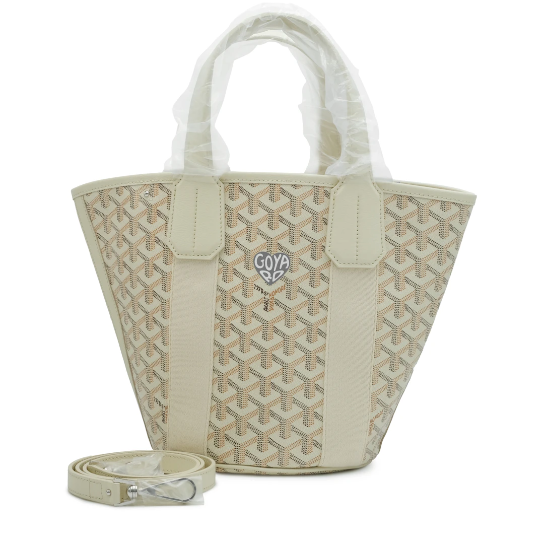 Sand Goyardine Canvas and Chevroches Calfskin Belharra PM Bag Palladium