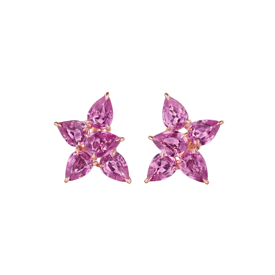 Rose Gold and Pink Sapphire Cluster Earclips