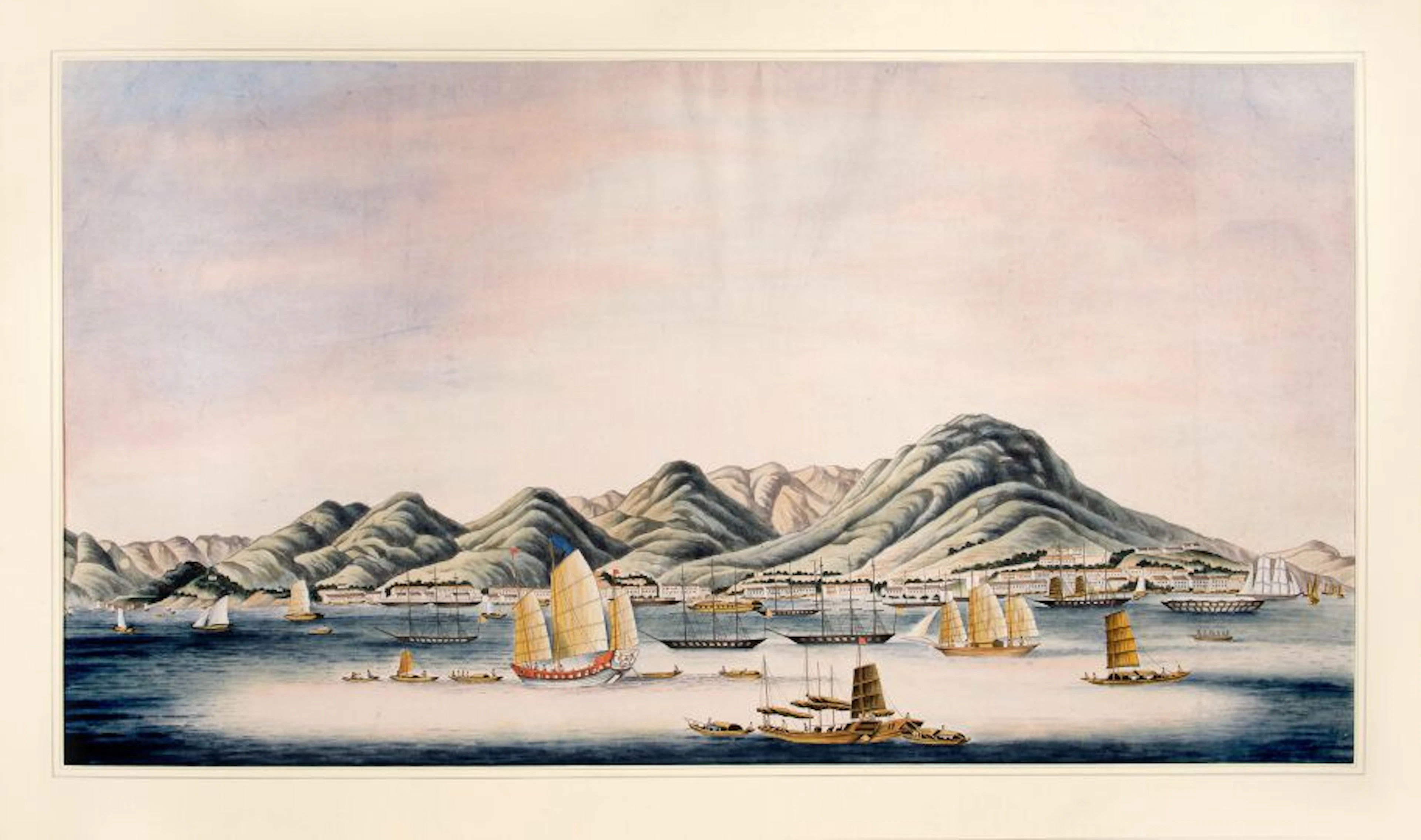Watercolor View of Hong Kong Island from the Harbor