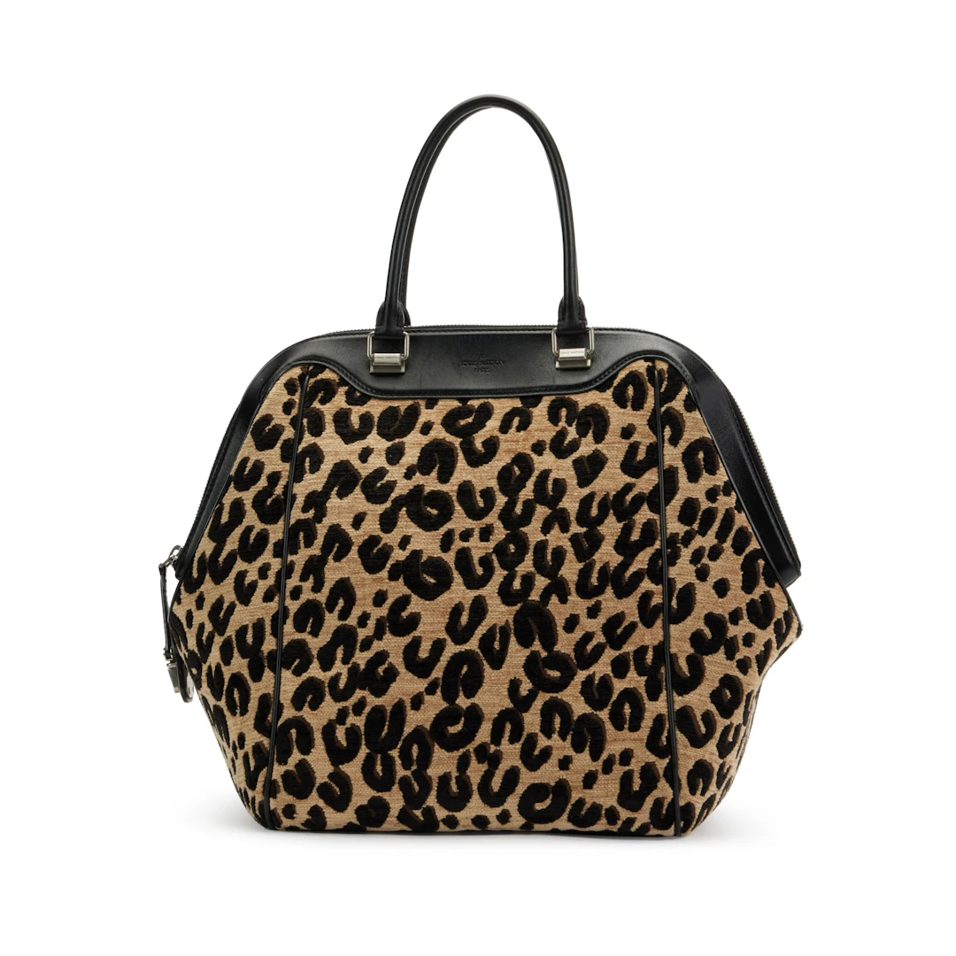 Stephen Sprouse Tan and Black Leopard Chenille and Leather North-South