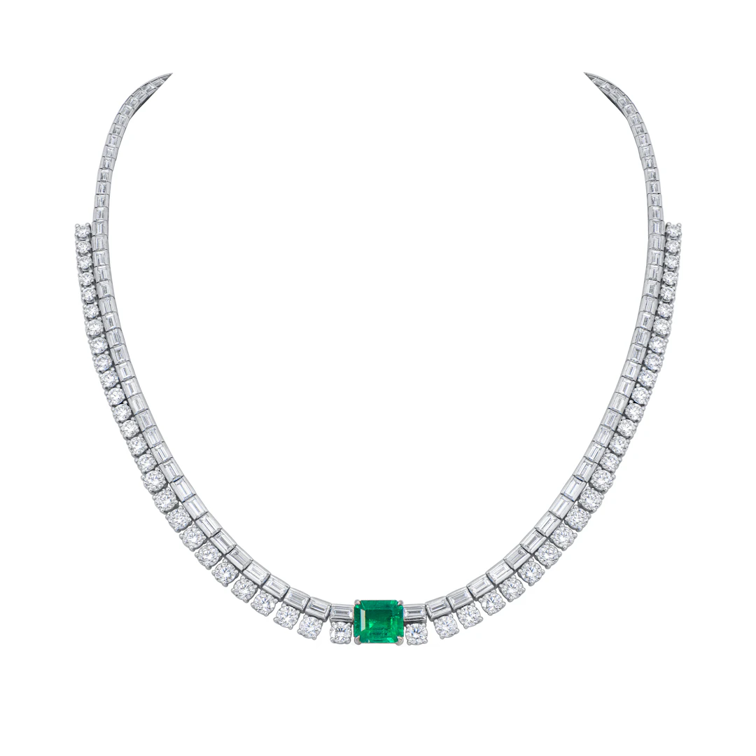White Gold, 2.25ct Colombian Emerald and Diamond Necklace