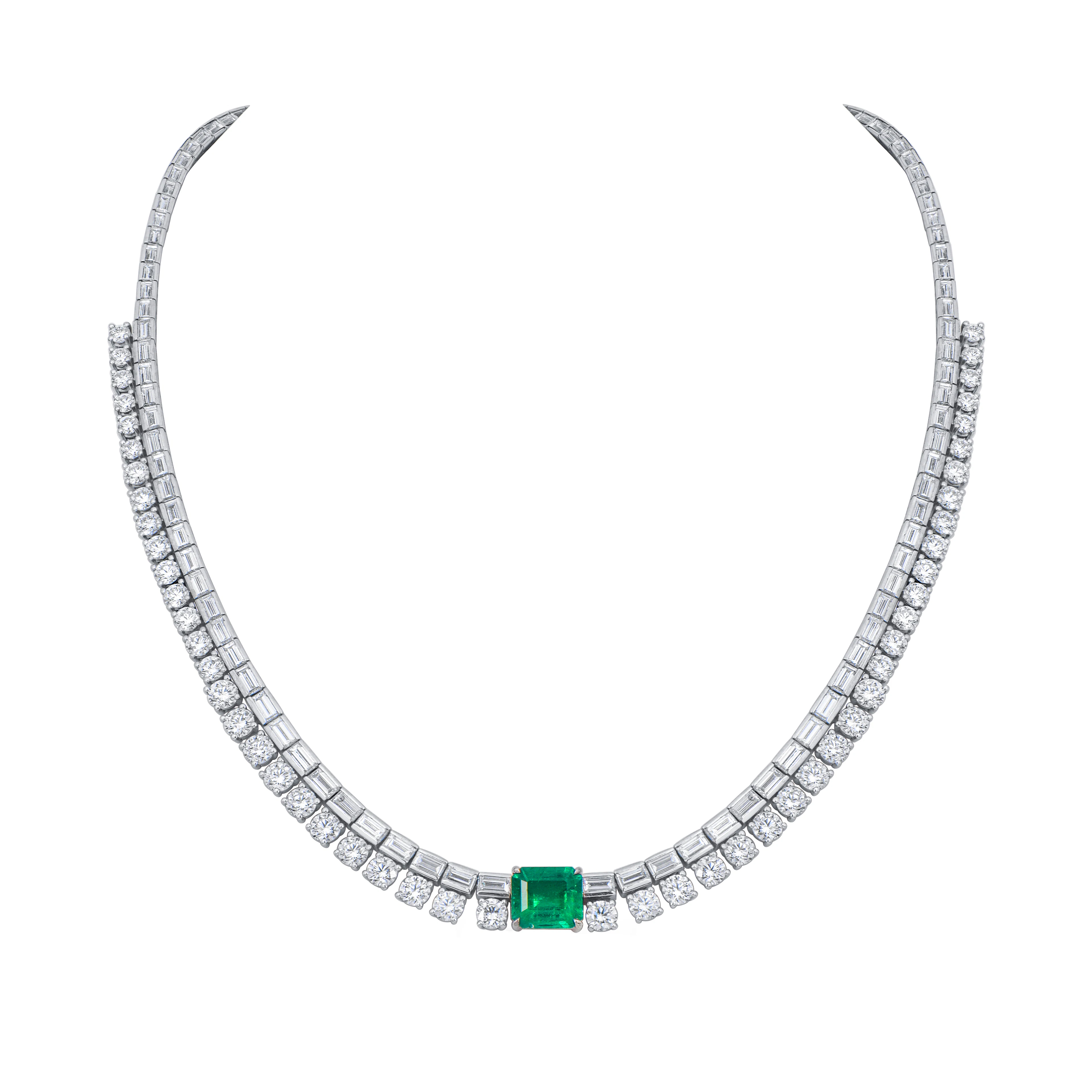 White Gold, 2.25ct Colombian Emerald and Diamond Necklace