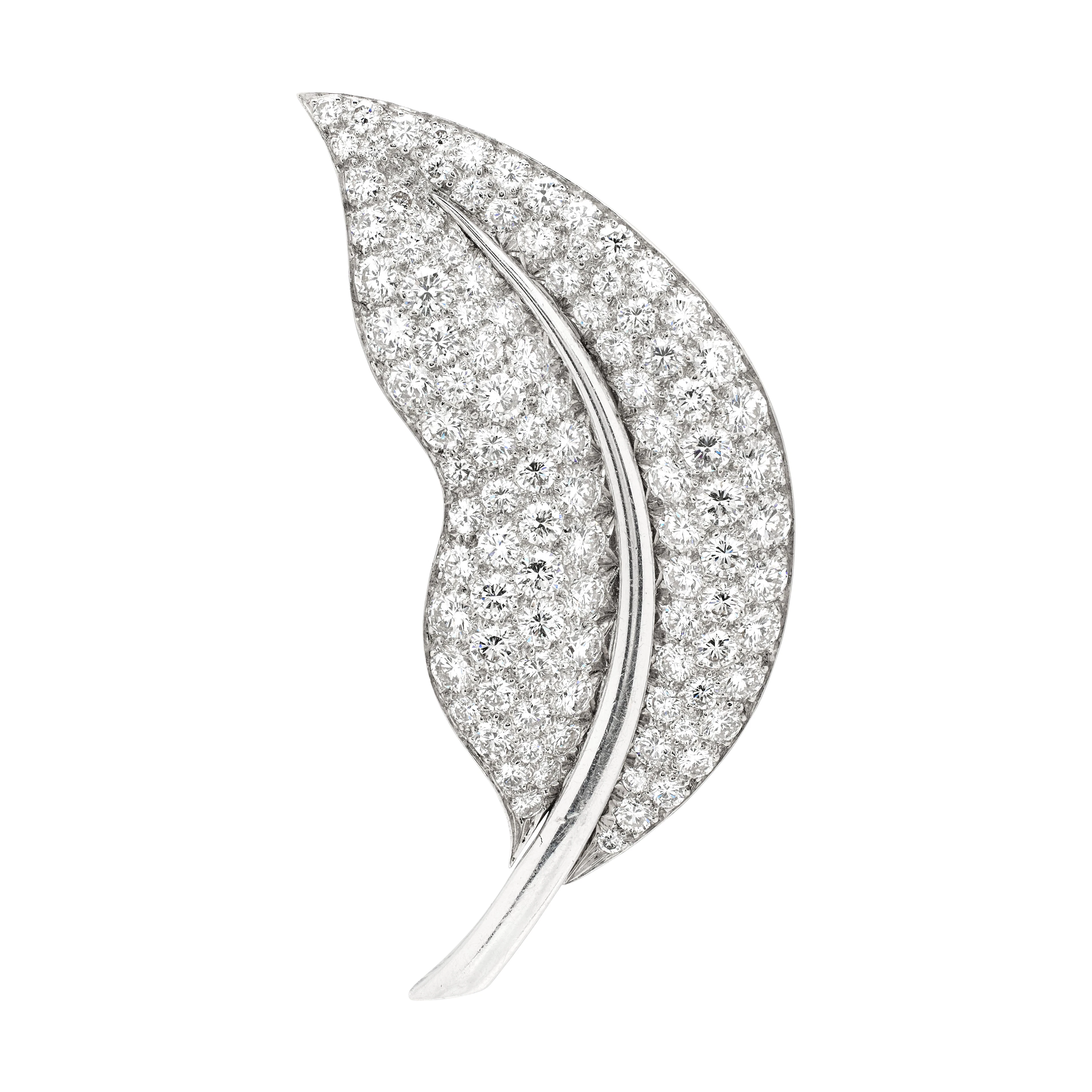 Vintage White Gold and Diamond Medium Leaf Brooch