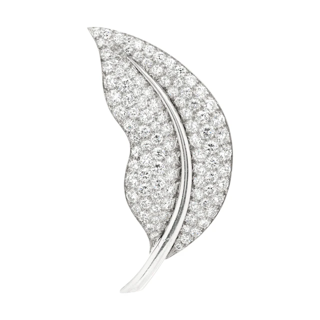 Vintage White Gold and Diamond Medium Leaf Brooch