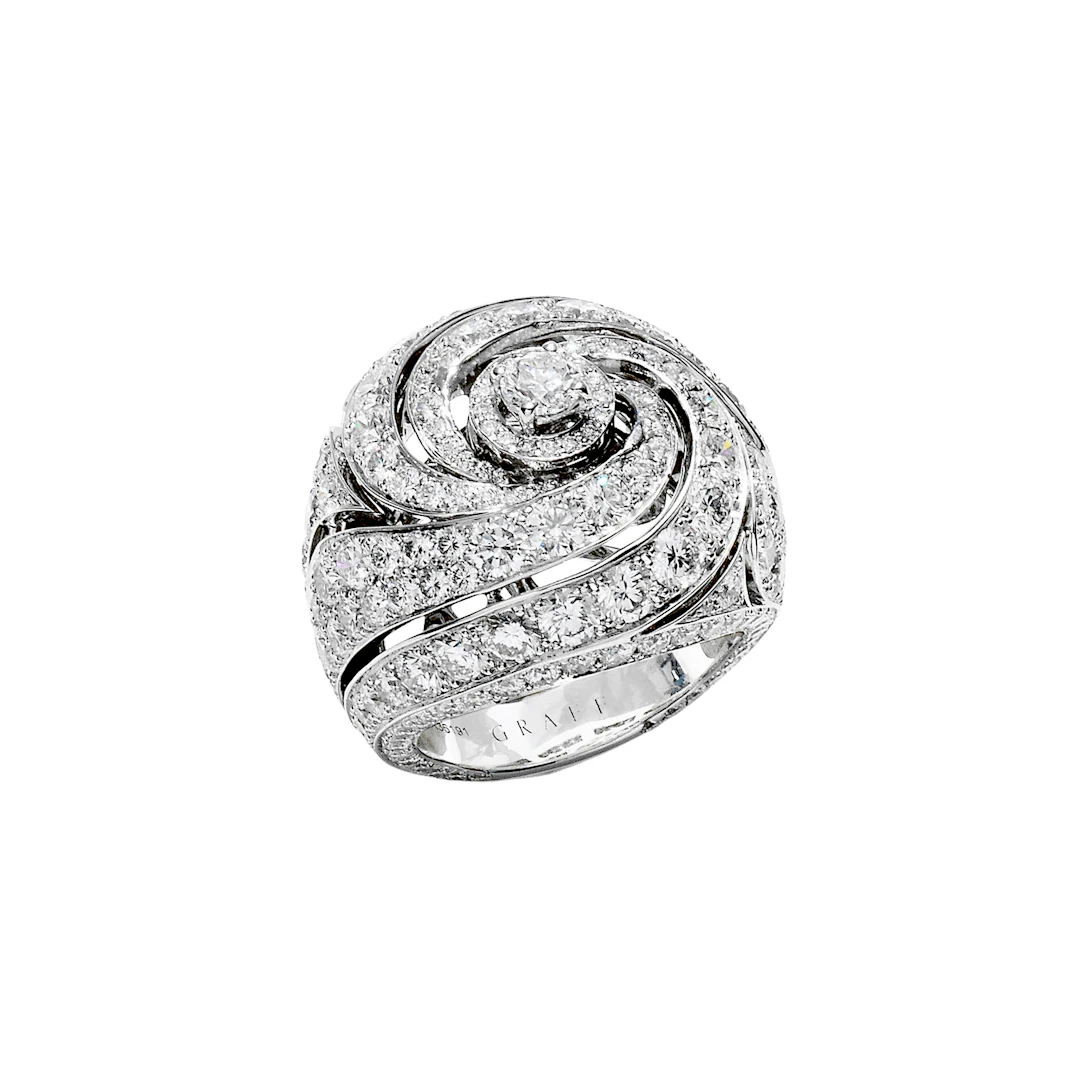 White Gold and Diamond Bombé Ring