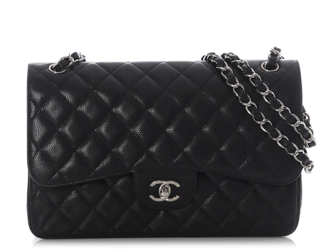 Black Quilted Caviar Jumbo Classic Double Flap Bag Silver Hardware, 2012