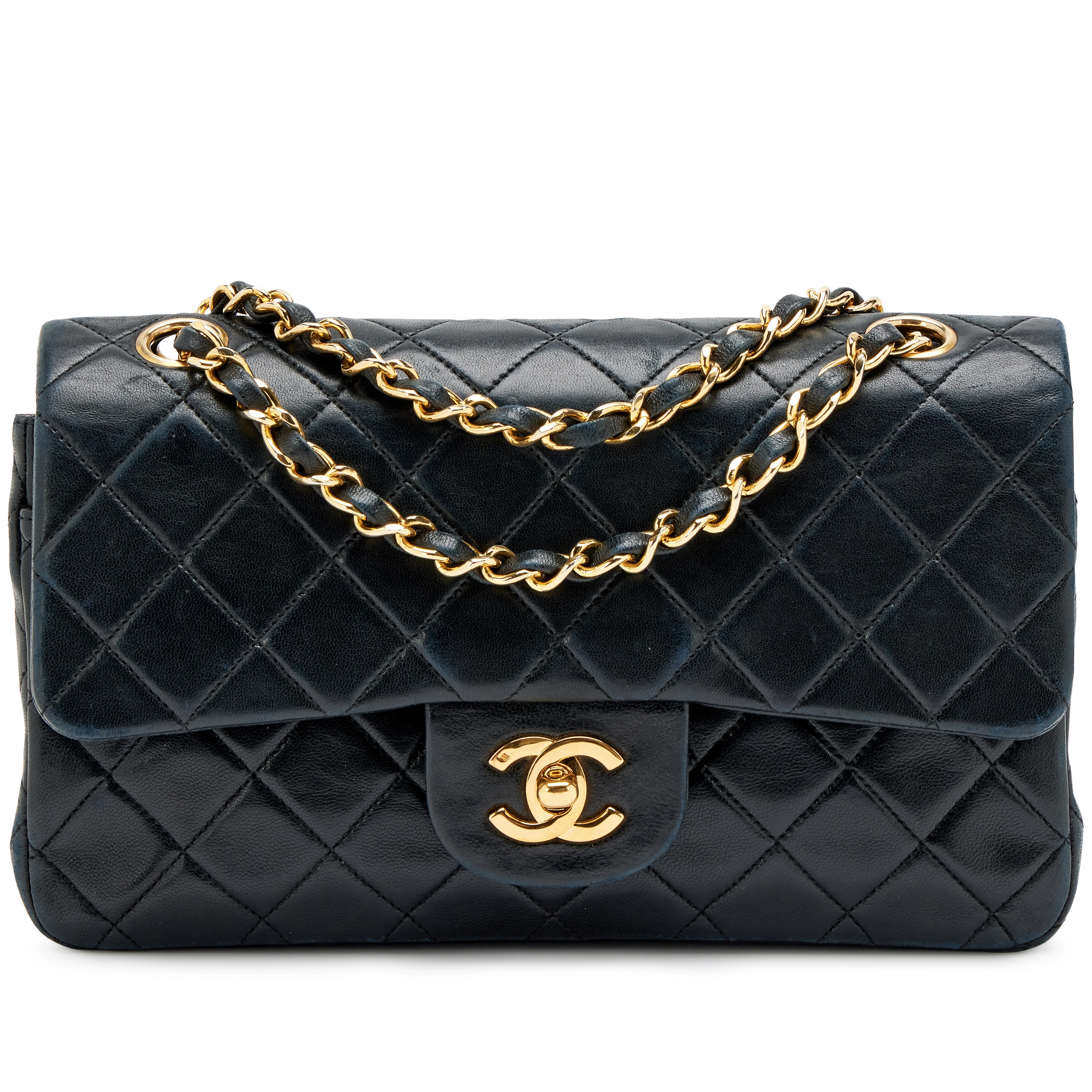 Vintage Black Quilted Lambskin Small Classic Double Flap Bag Gold