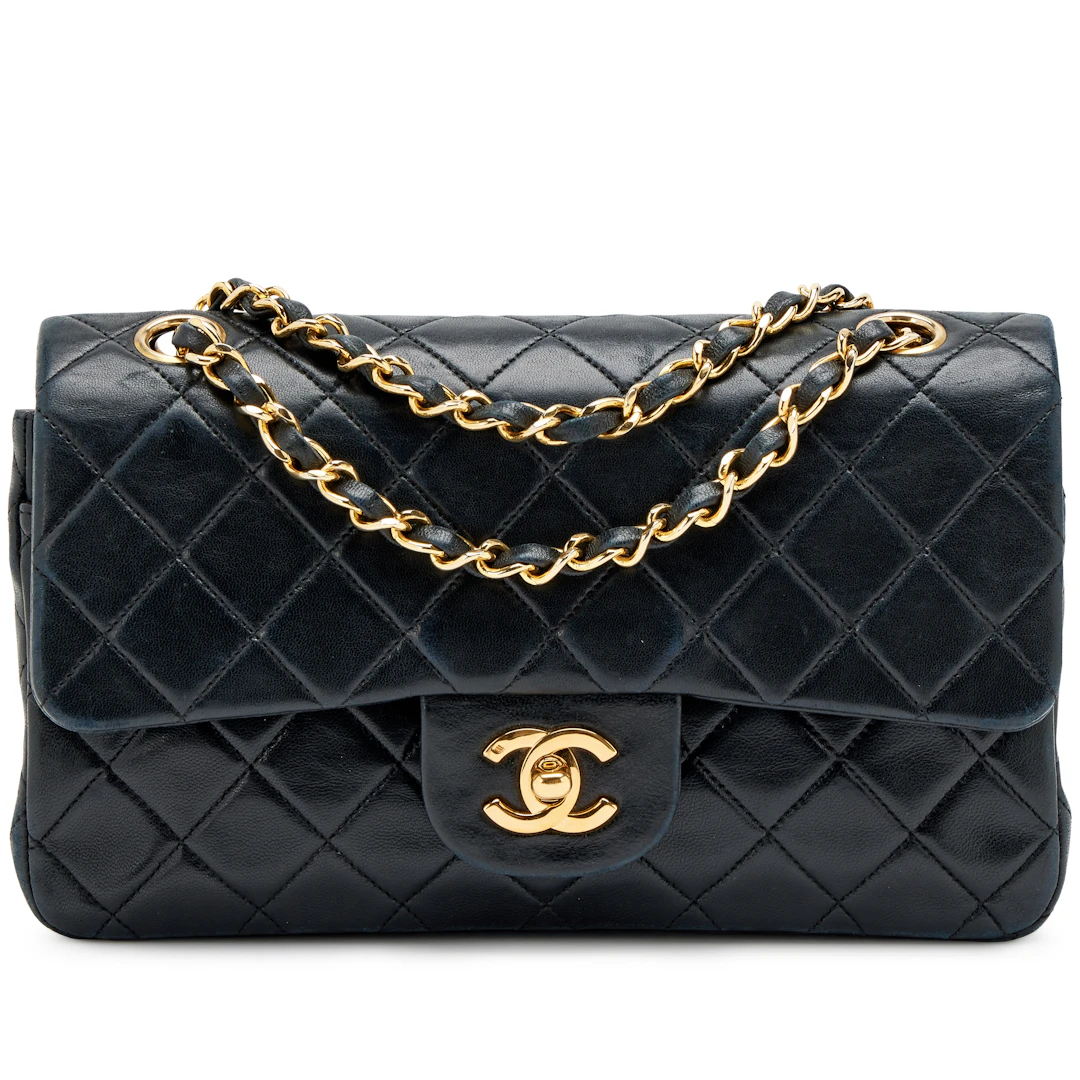 Vintage Black Quilted Lambskin Small Classic Double Flap Bag Gold