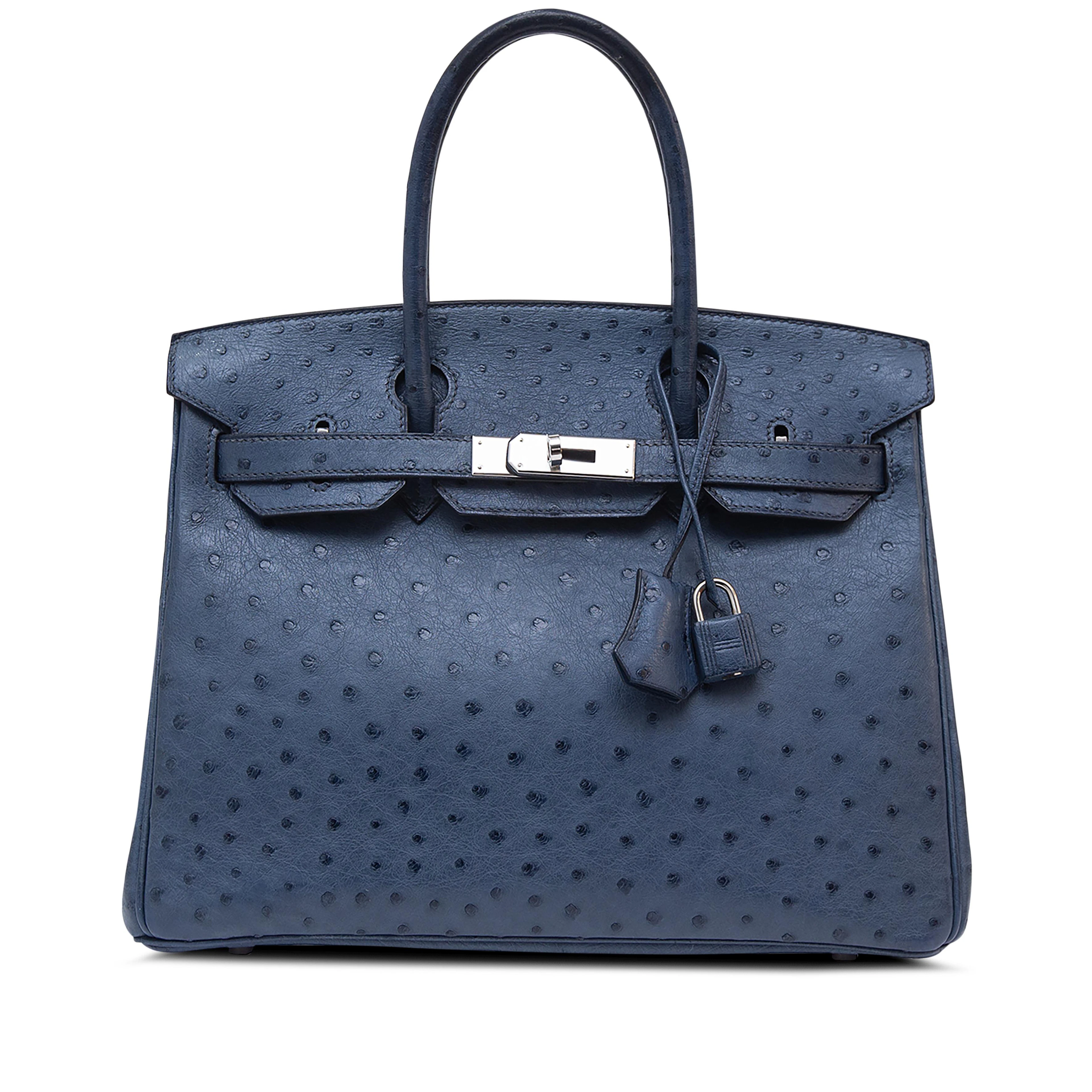 Navy Ostrich Birkin 30 Palladium Hardware, 2010