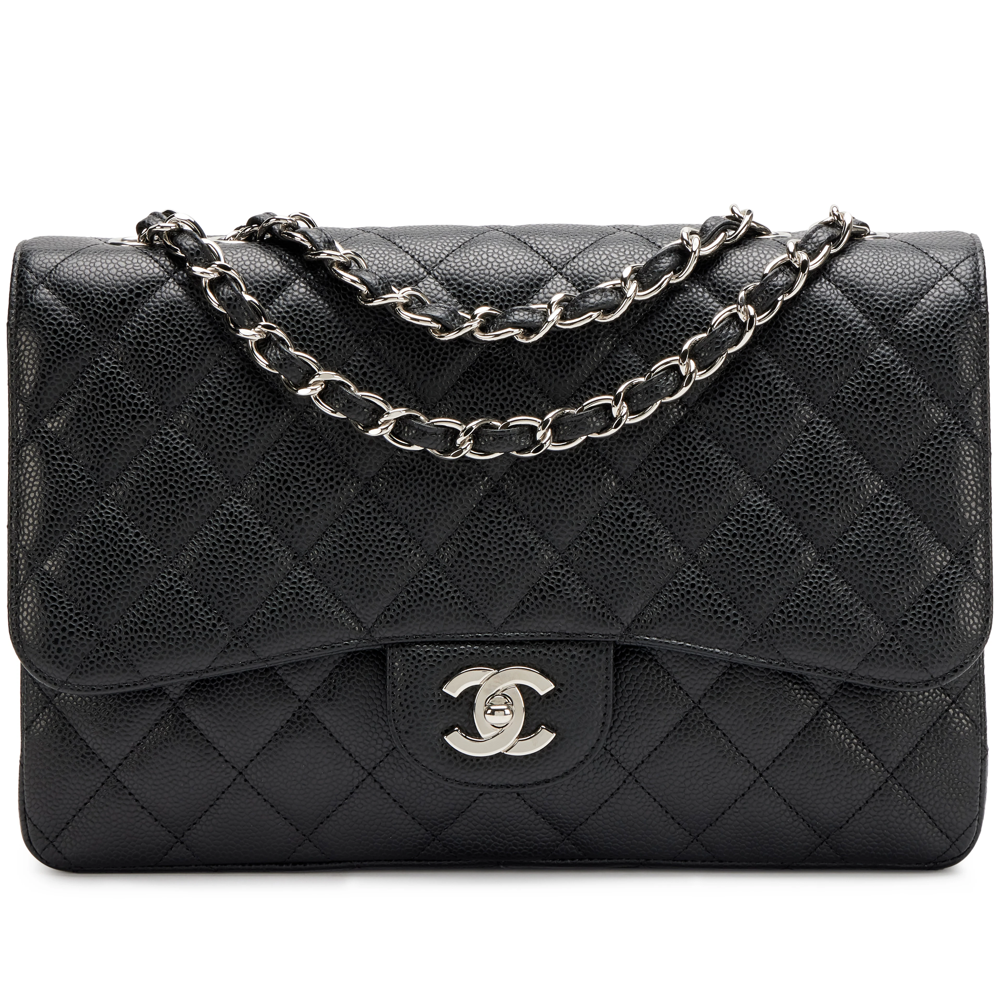 Black Quilted Caviar Jumbo Classic Single Flap Bag Silver Hardware, 2009-2010