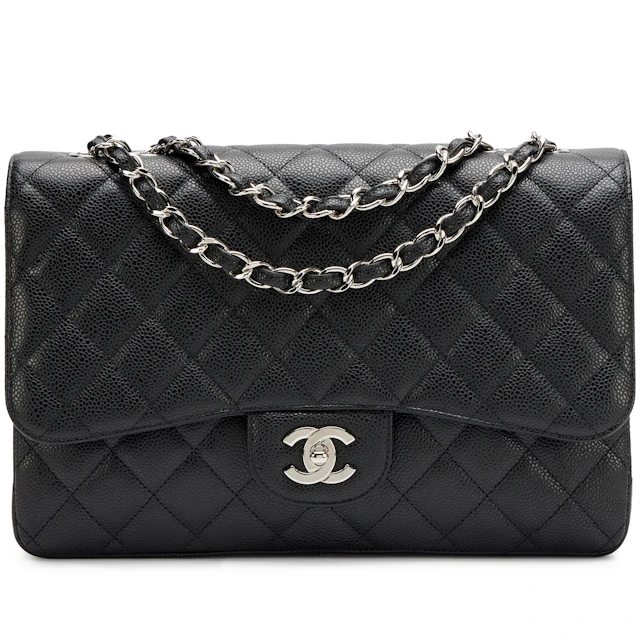 Black Quilted Caviar Jumbo Classic Single Flap Bag Silver Hardware, 2009-2010