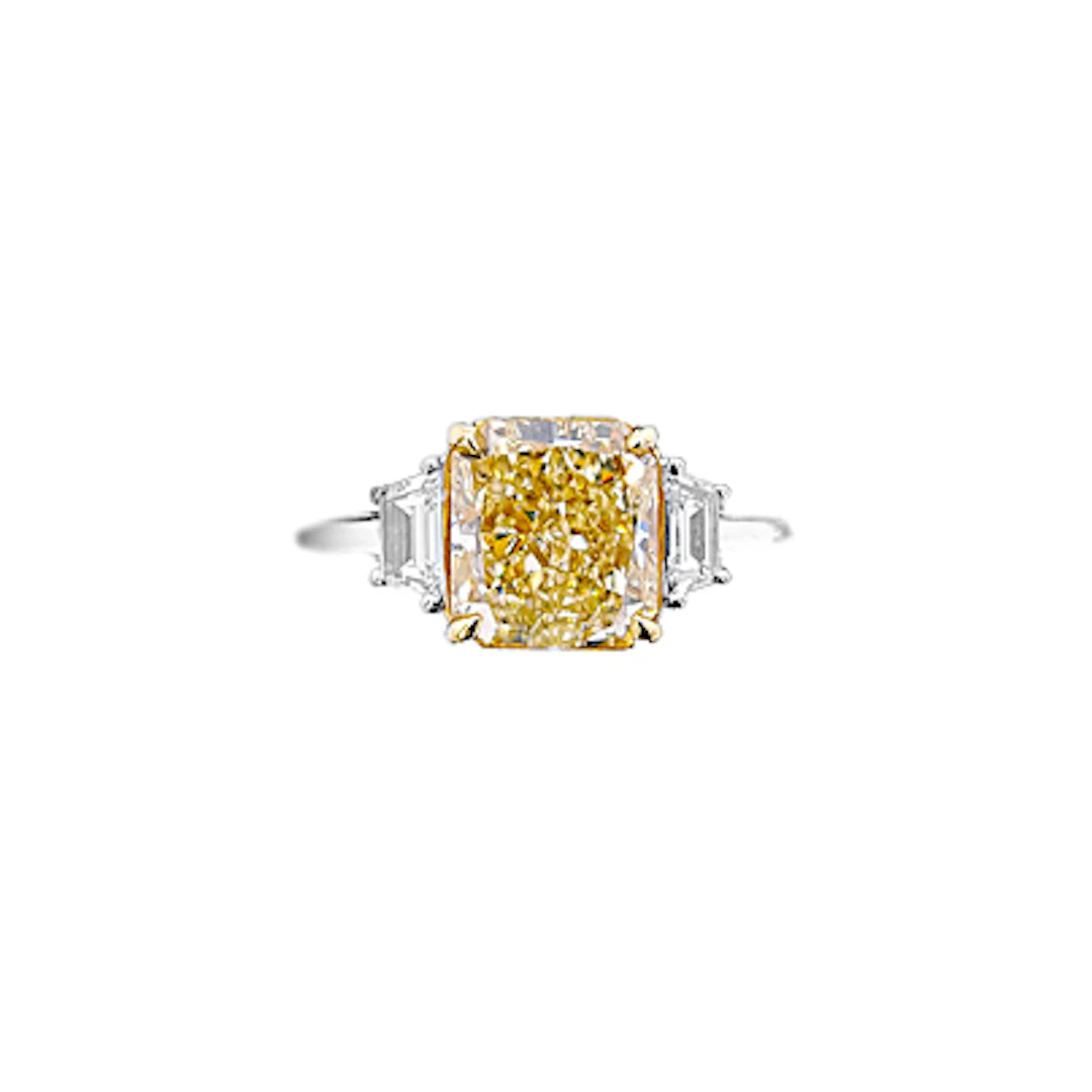 White Gold, Gold, 2.57ct Radiant Cut Fancy Yellow Diamond and Diamond