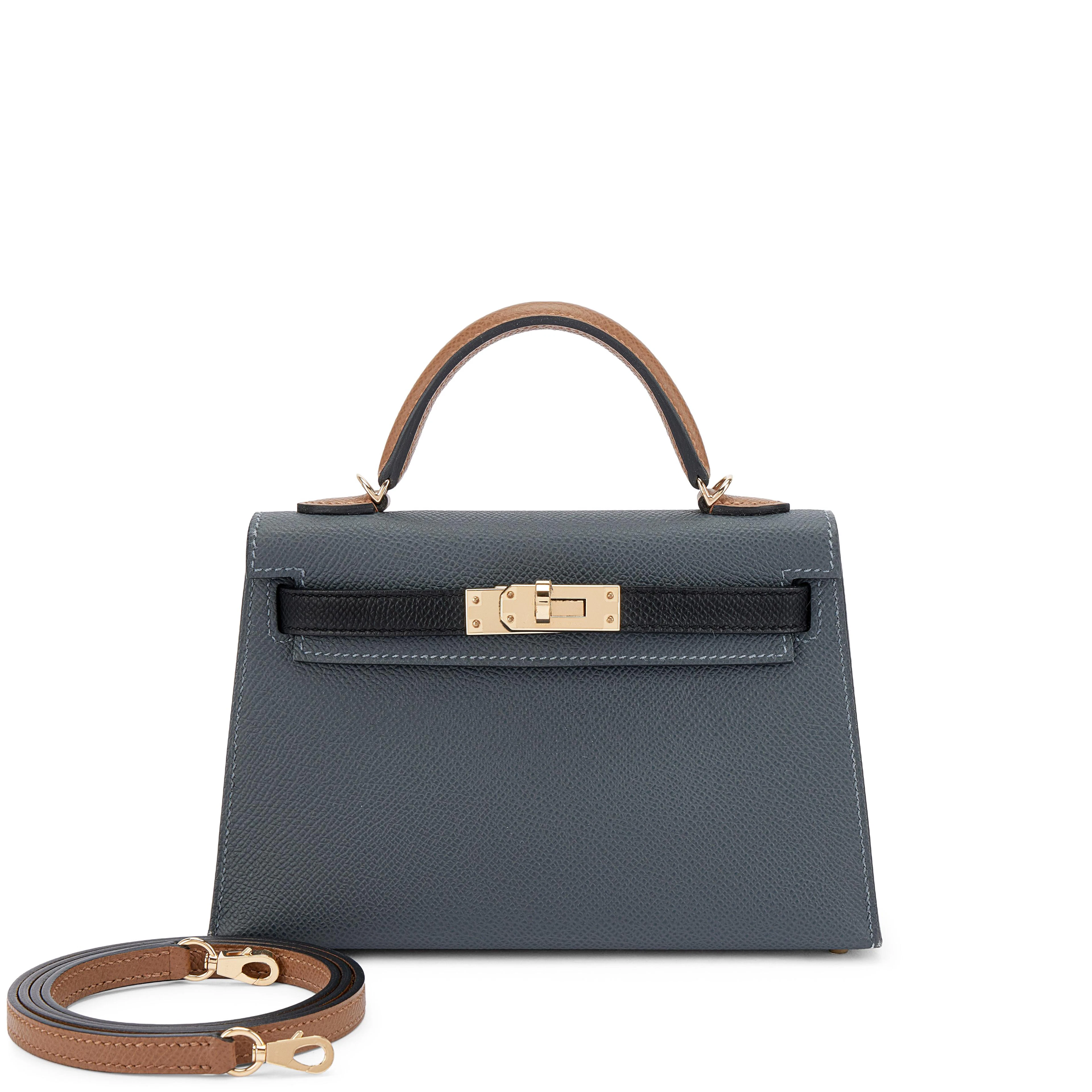 Limited Edition Gris Misty, Black and Alezan Epsom Tricolor Mini Kelly
