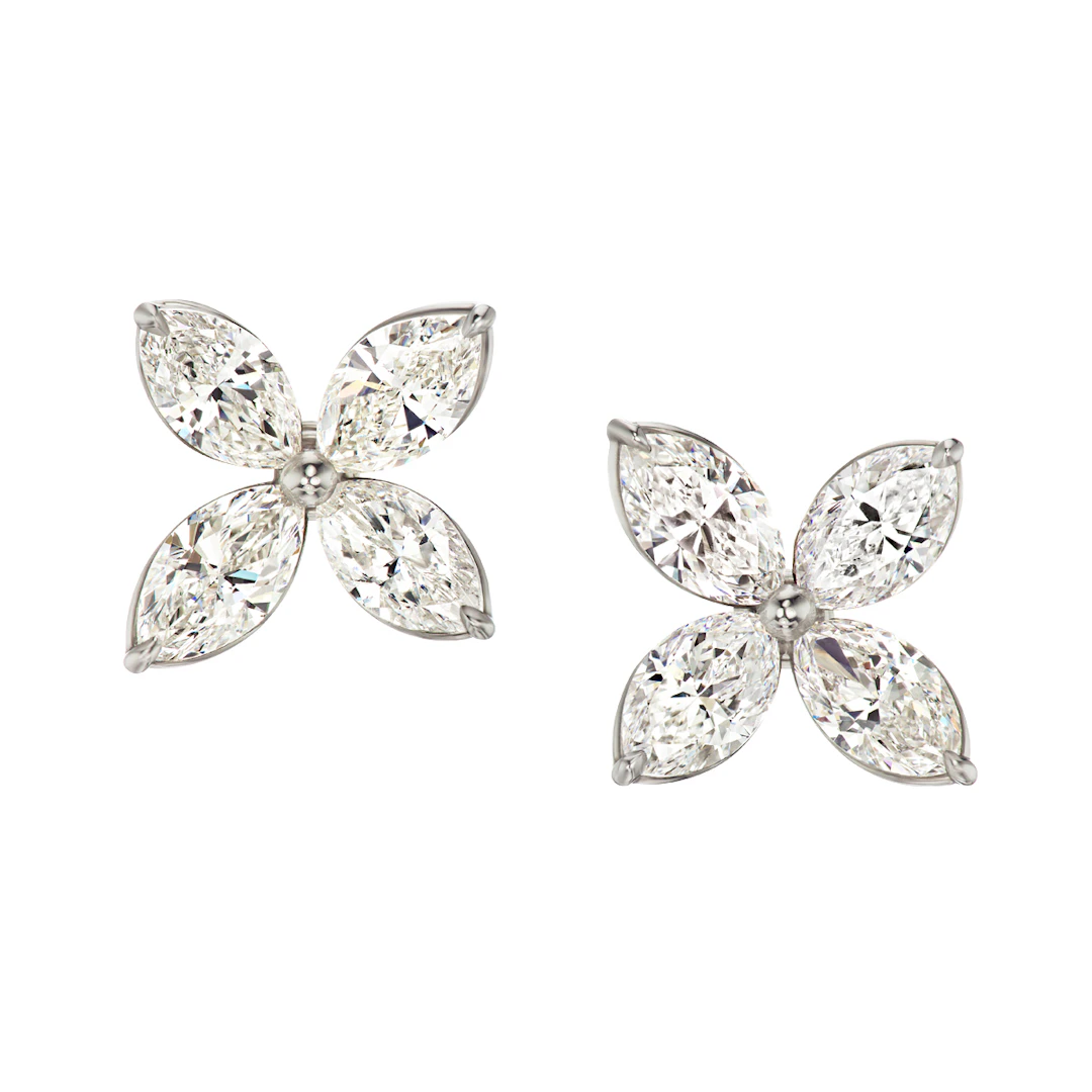 Platinum and Diamond Floral Stud Earrings